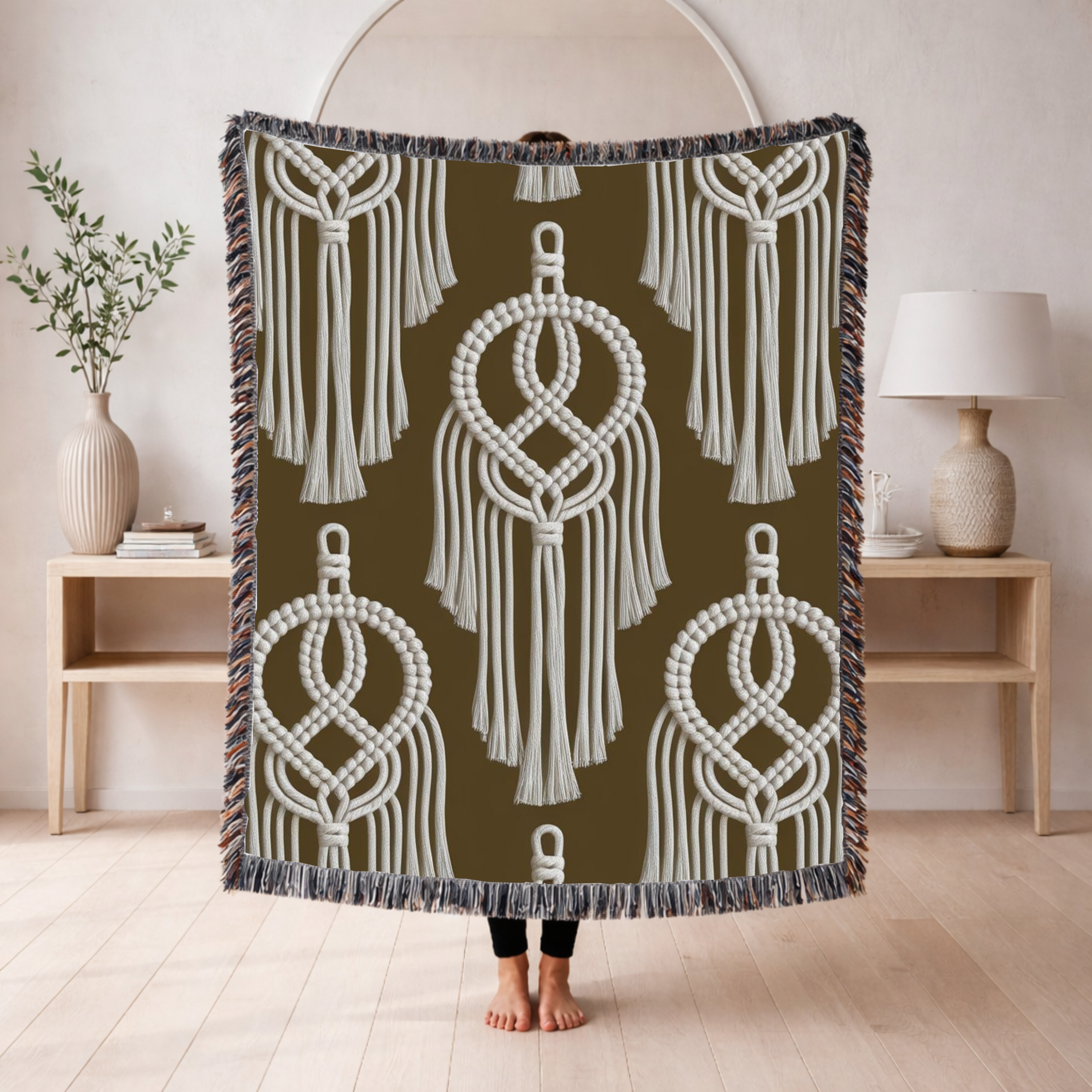 Macramé Circle Throw — 1970s Bohemian Macramé Woven Blanket