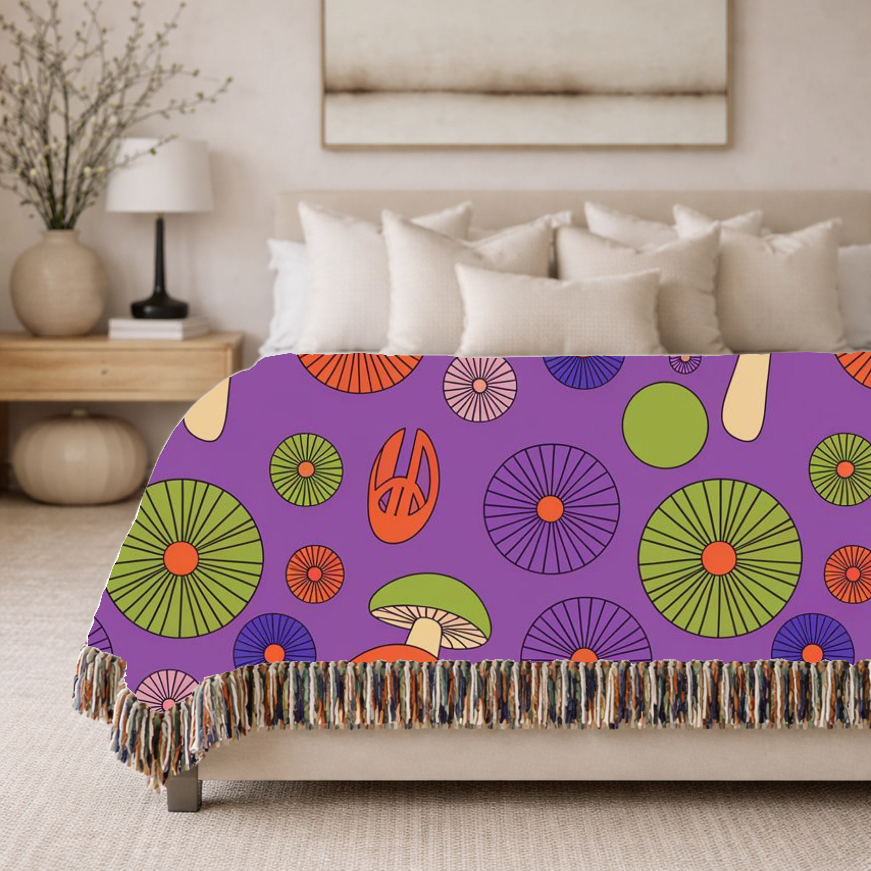 🍄 Magic Mushroom Throw — 1960s Psychedelic Woven Blanket