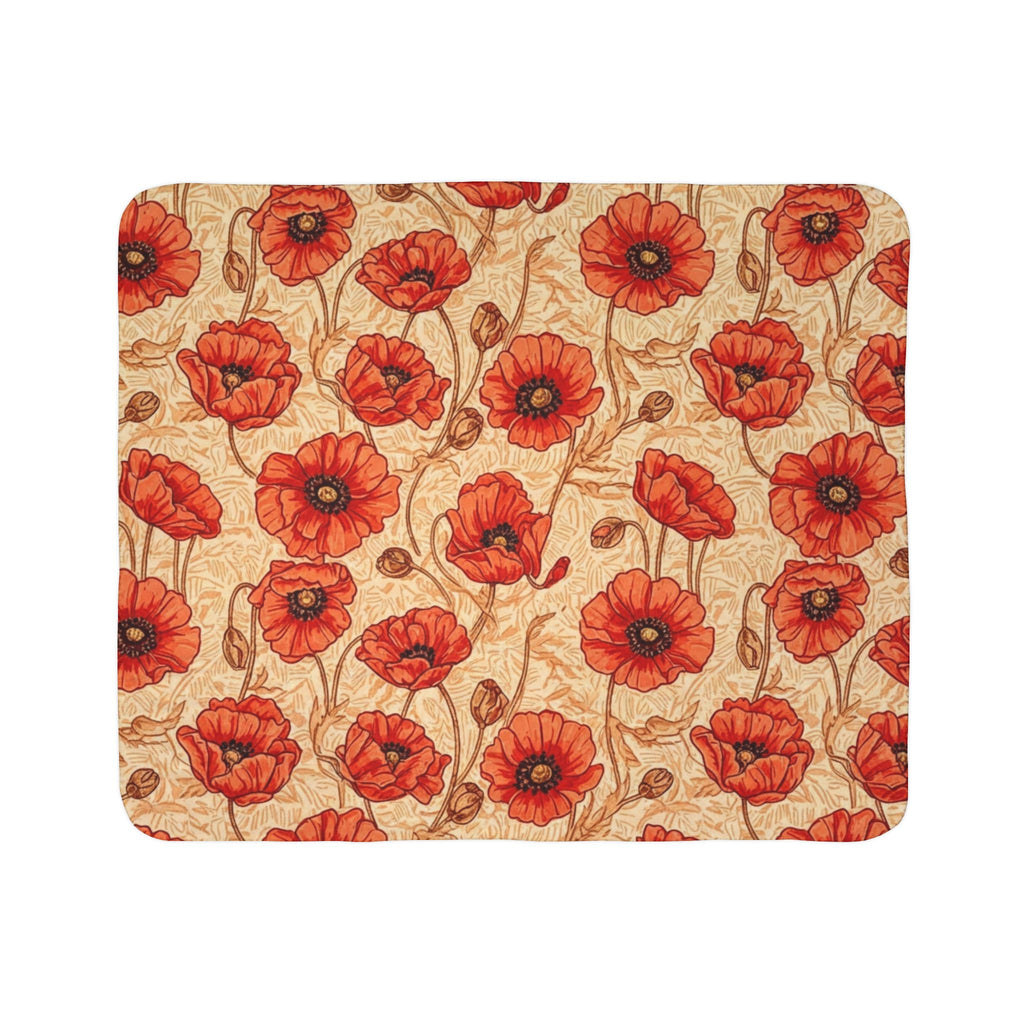 1940s Crimson Poppy Field Woven Blanket - 1940s Bold Graphic Woven Blanket