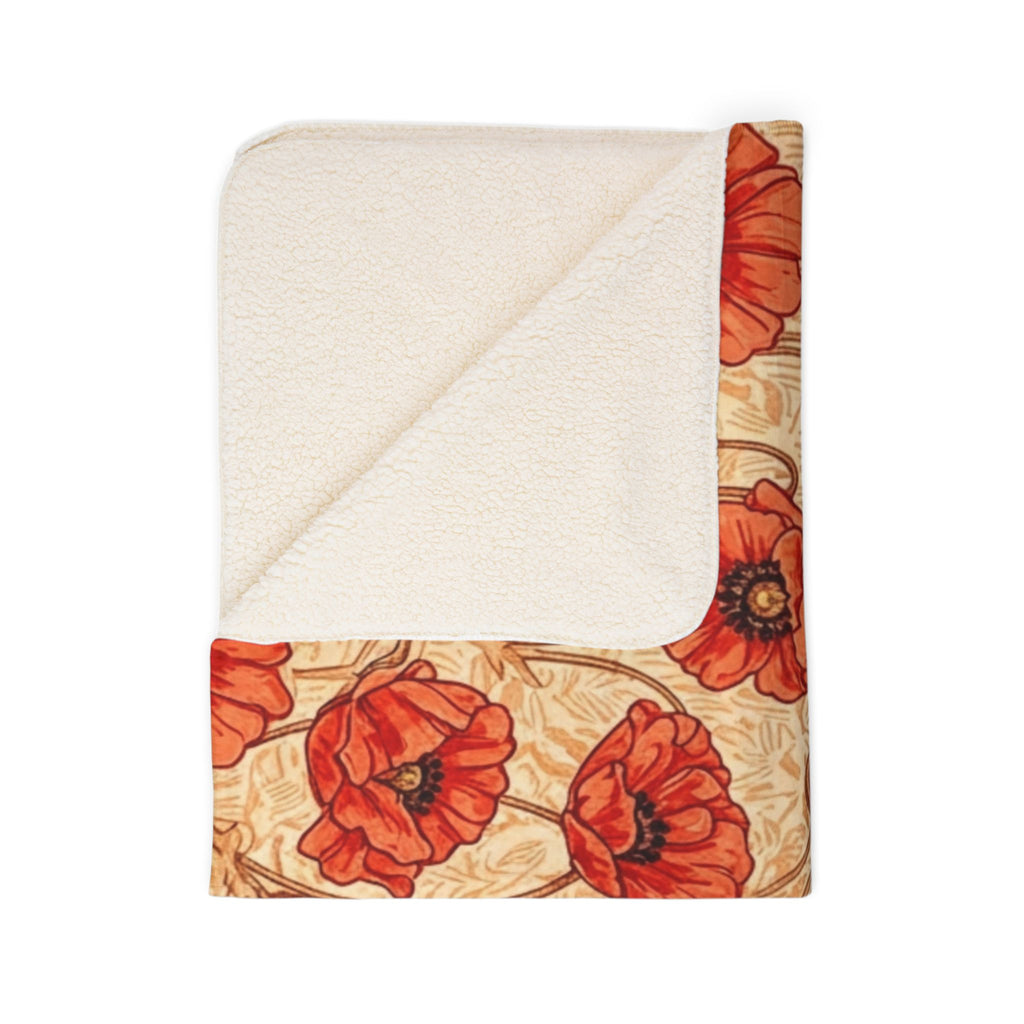 1940s Crimson Poppy Field Woven Blanket - 1940s Bold Graphic Woven Blanket