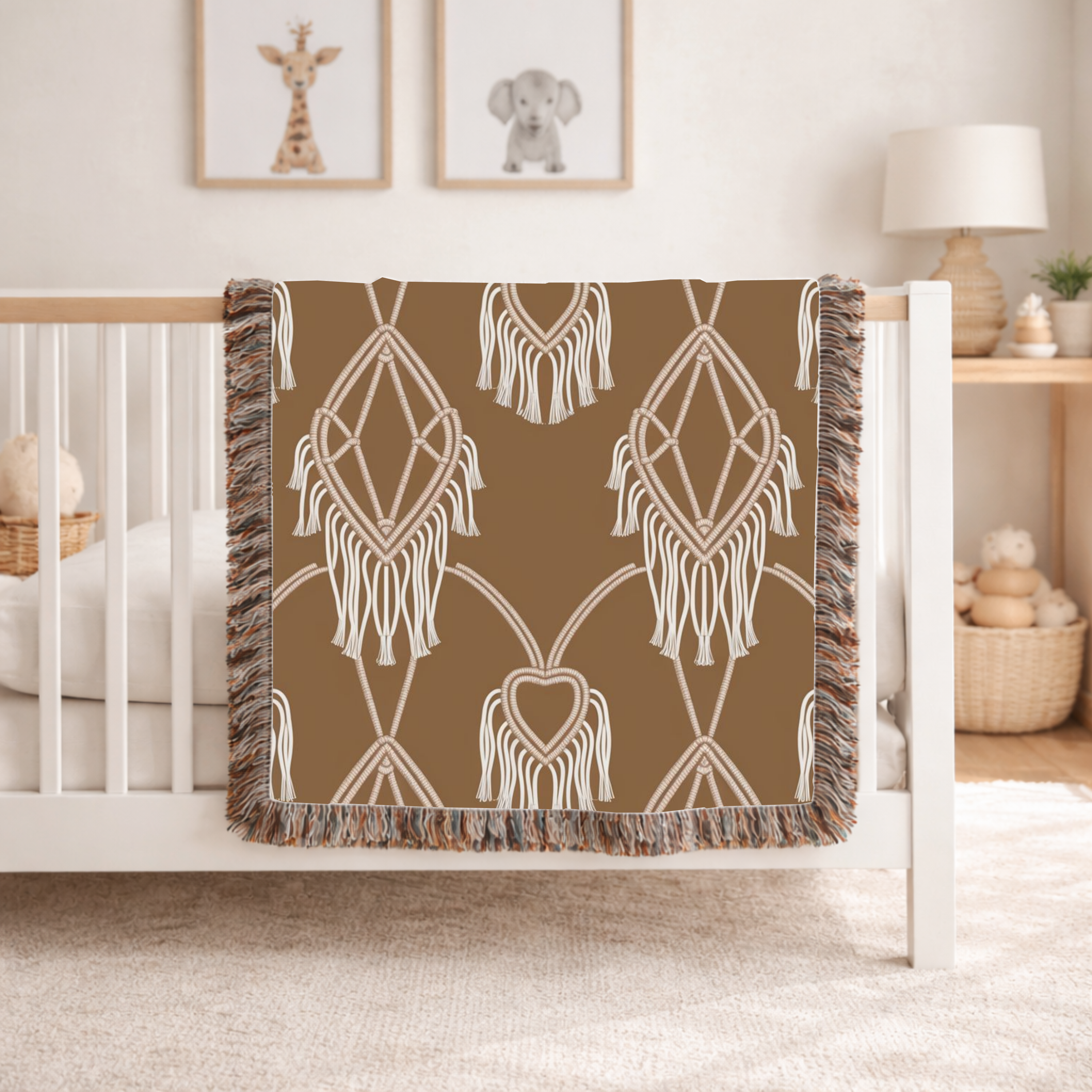 Macramé Heart Throw — 1970s Bohemian Love Woven Blanket