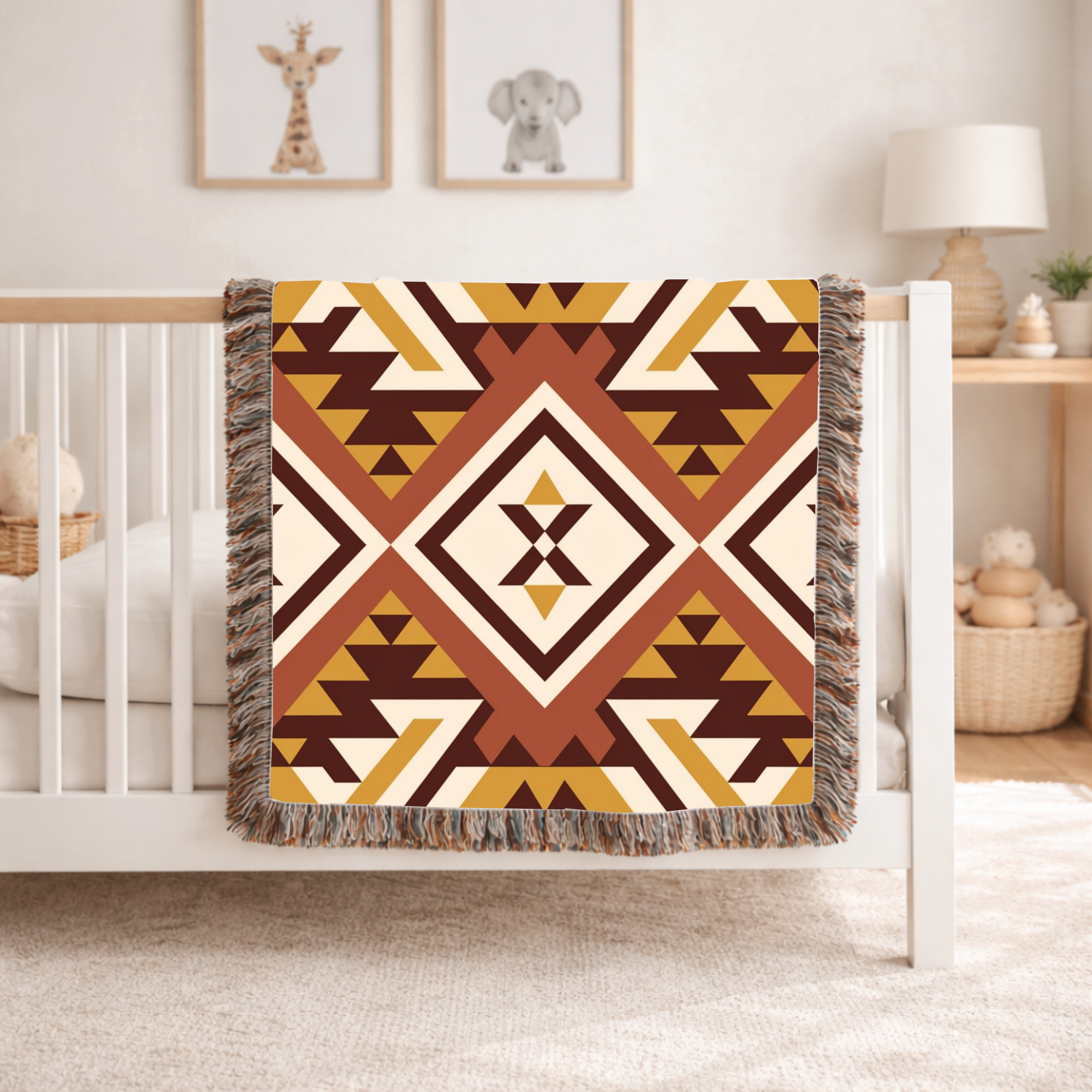 Canyon Weave Throw — 1970s Navajo Diamond Woven Blanket