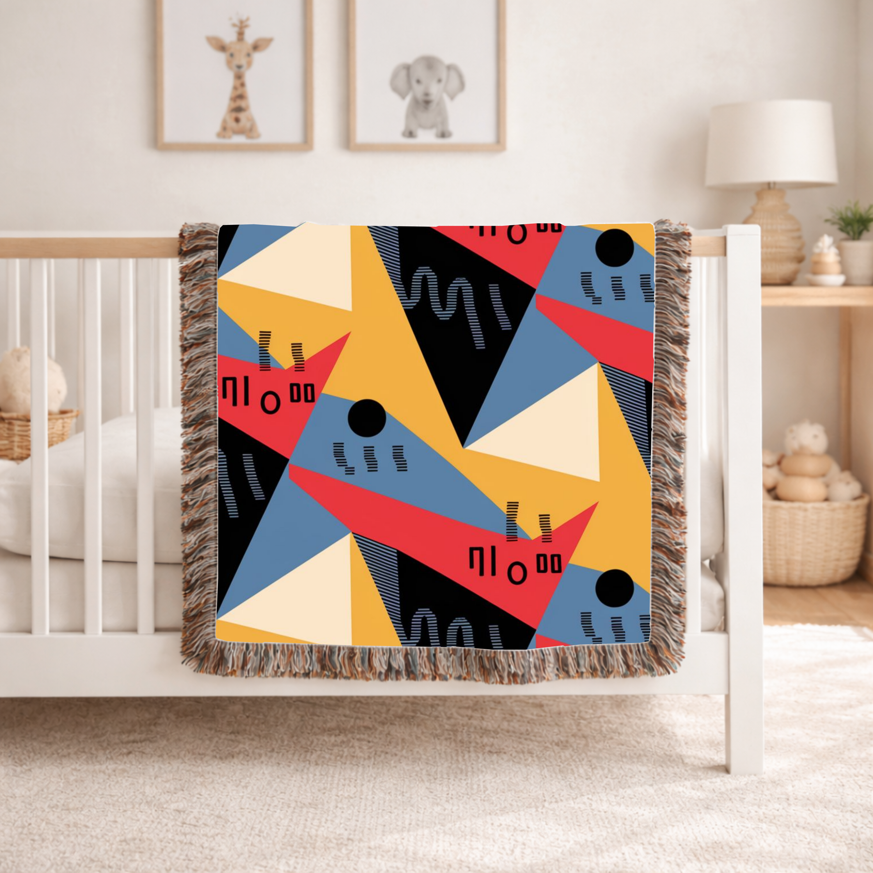 Memphis Sunshine Throw — 1980s Bold Geometric Woven Blanket