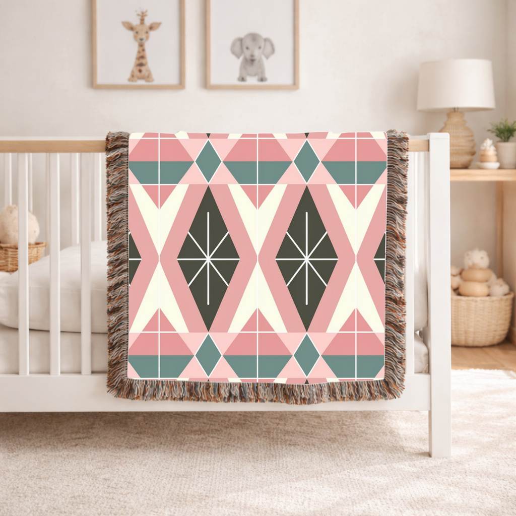 Prism Geo Throw — 1980s Pastel Geometric Woven Blanket