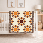 Harvest Sunflower Throw — 1970s Folk Sunflower Woven Blanket