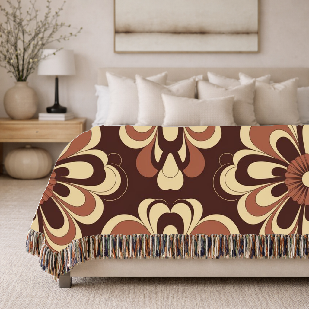 Baroque Bloom Throw — 1970s Medallion Woven Blanket
