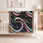 Stardust Throw — 2000s Y2K Rainbow Star Swirl Woven Blanket