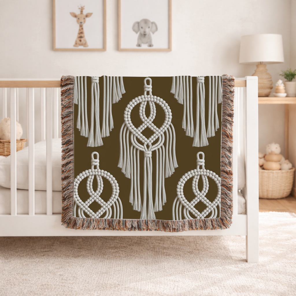 Macramé Circle Throw — 1970s Bohemian Macramé Woven Blanket