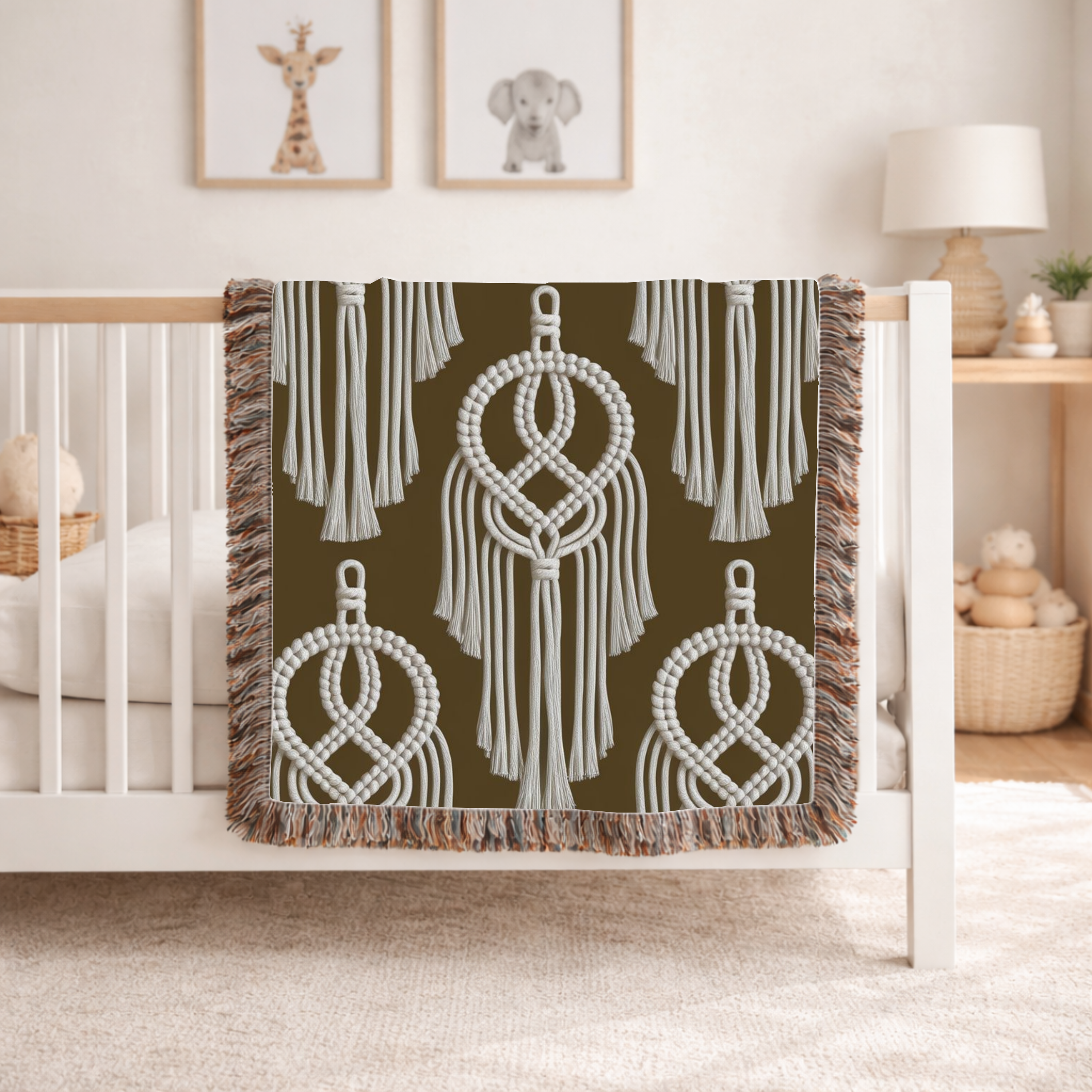 Macramé Circle Throw — 1970s Bohemian Macramé Woven Blanket