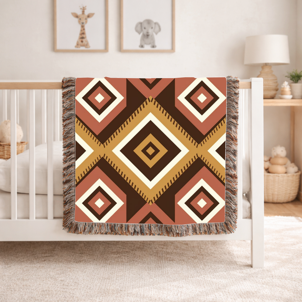 Kilim Star Throw — 1970s Aztec Geometric Woven Blanket