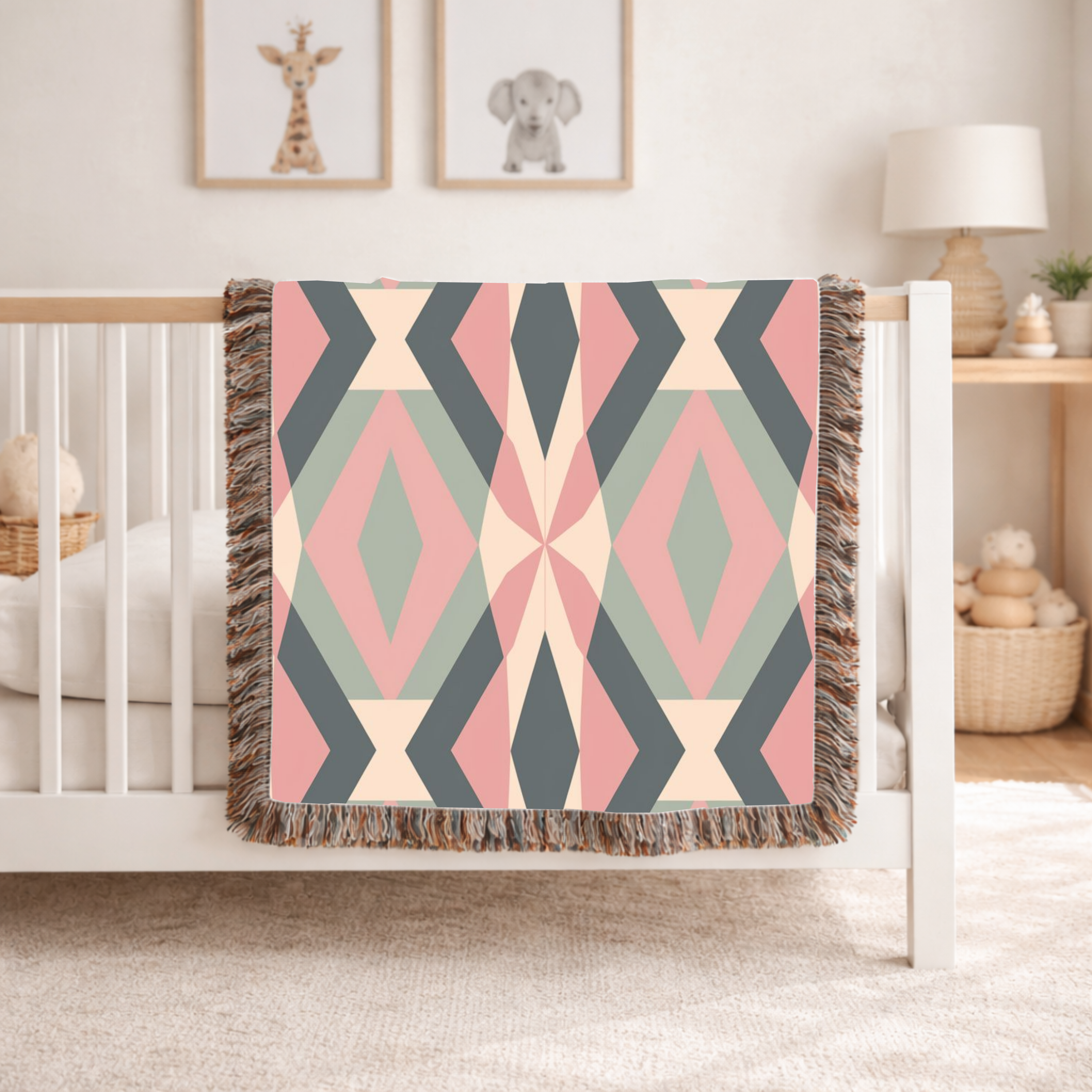 Diamond Lattice Throw — 1980s Pastel Elegance Woven Blanket