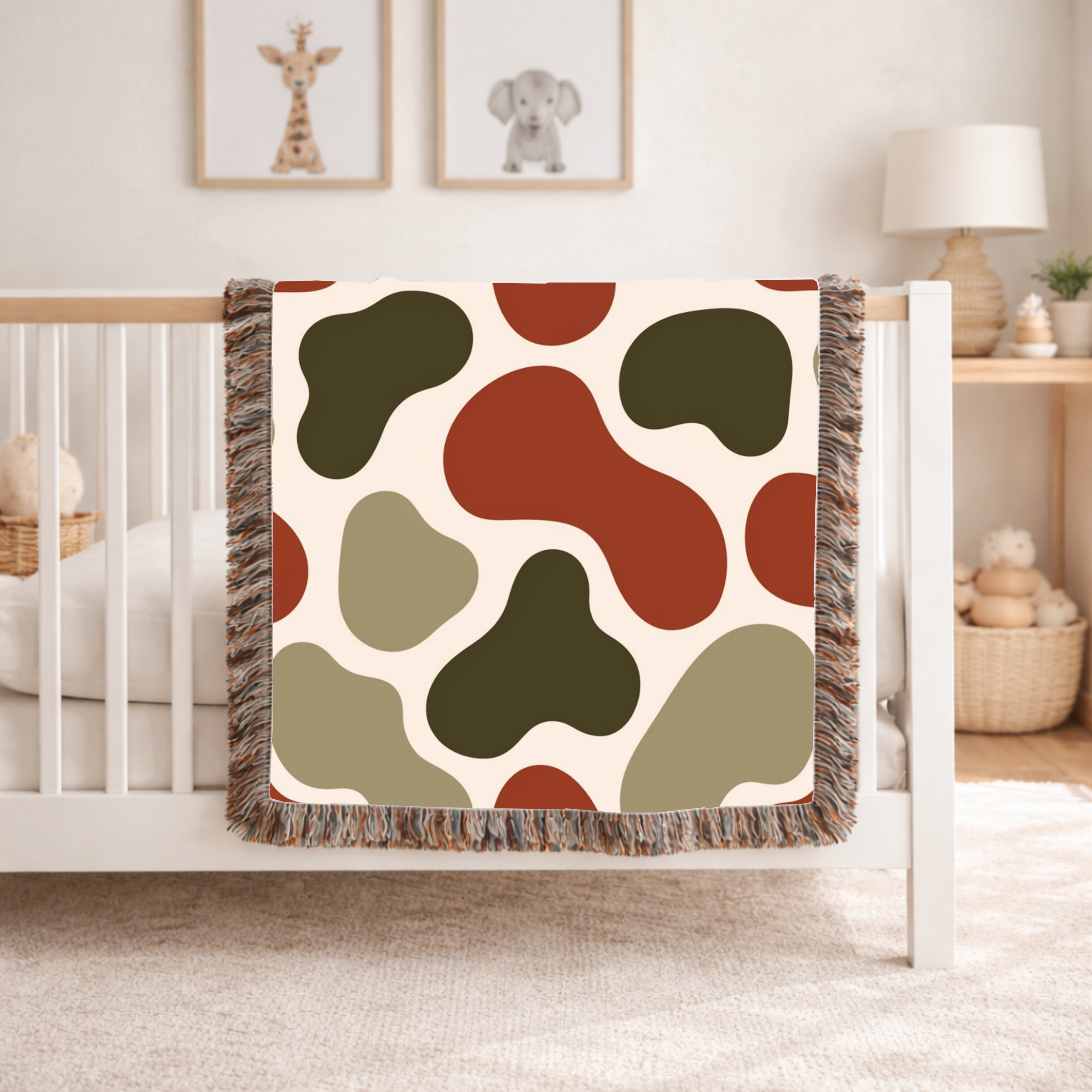 River Stone Throw — 1970s Abstract Organic Woven Blanket