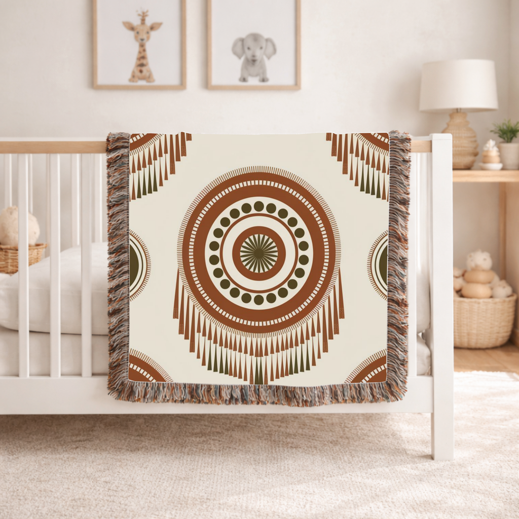 Sage Dreamcatcher Throw — 1970s Bohemian Olive Woven Blanket