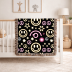 Happy Daze Throw — 1990s Smiley Face & Peace Woven Blanket
