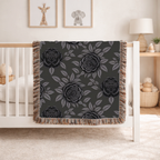Midnight Rose Throw — 1990s Gothic Floral Woven Blanket