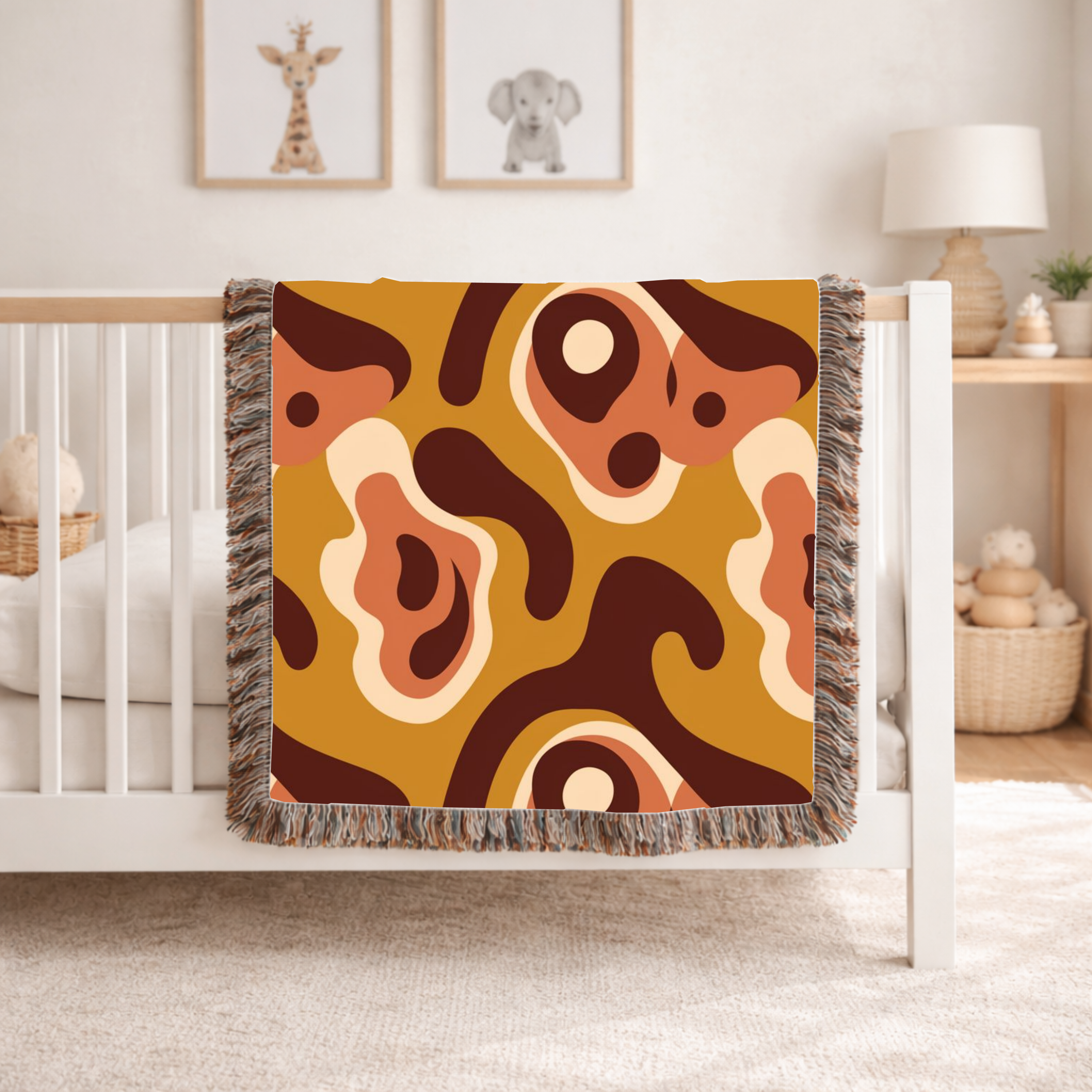 Lava Flow Throw — 1970s Psychedelic Abstract Woven Blanket
