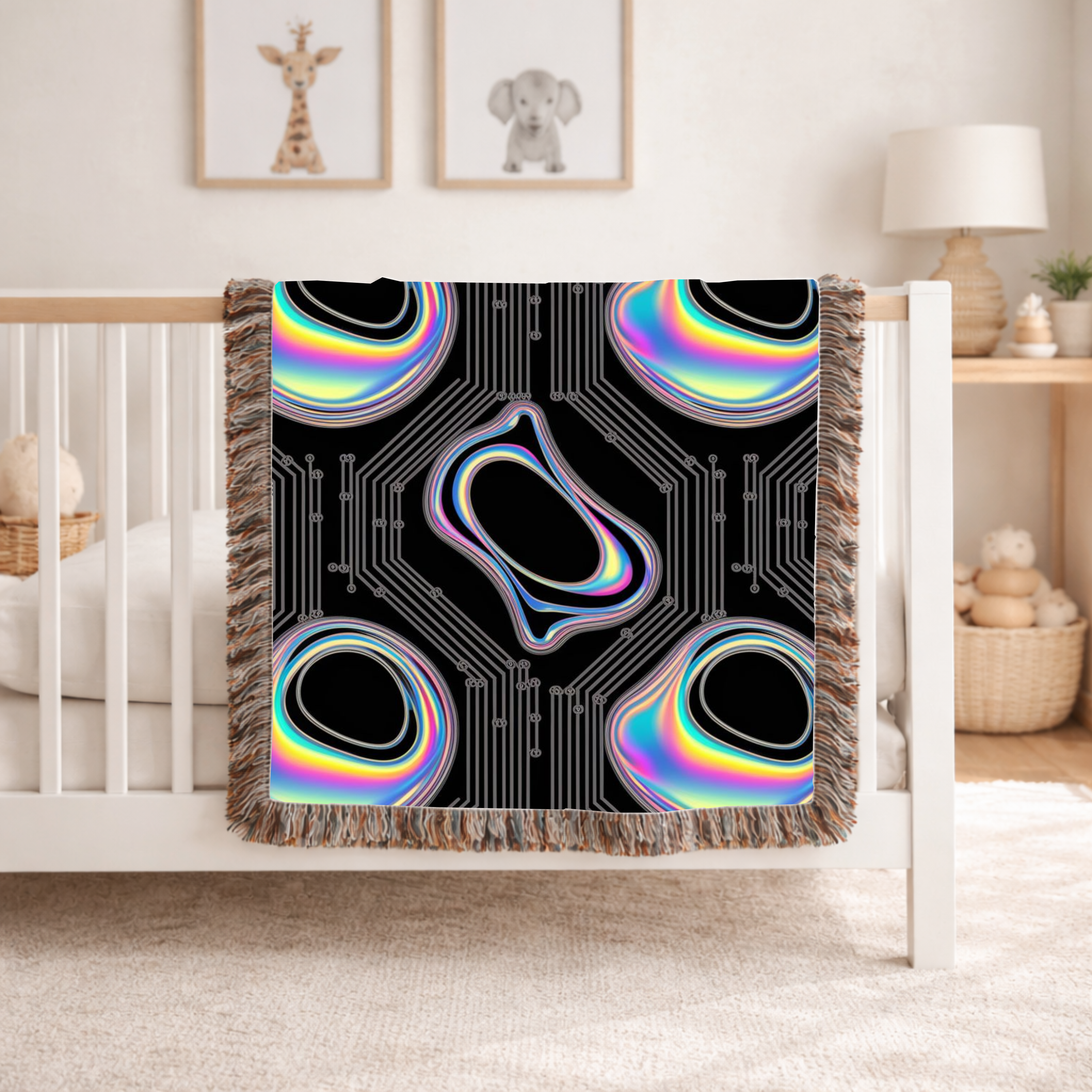 🌈 Plasma Throw — 2000s Y2K Holographic Circuit Woven Blanket