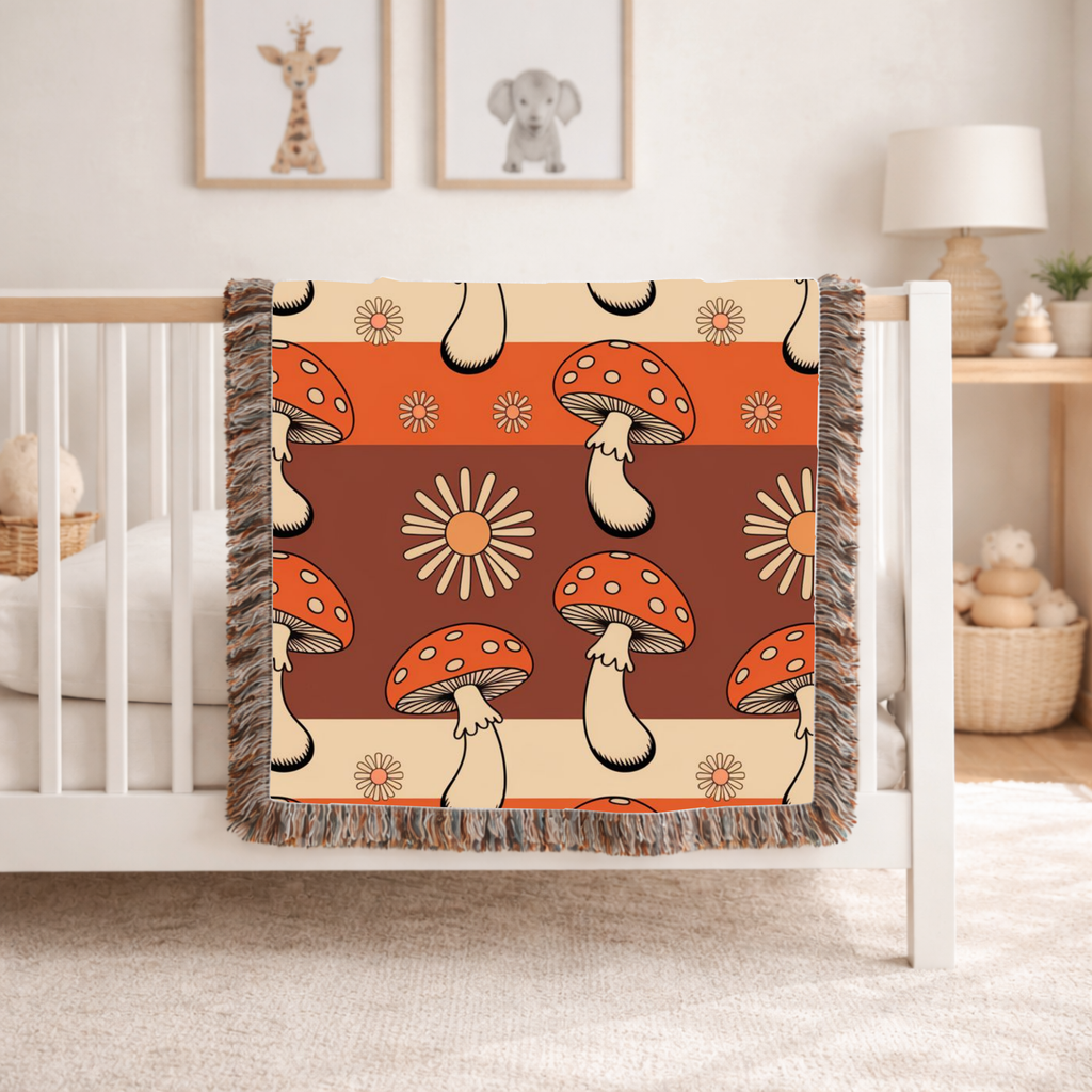 Stripe Shroom Throw — 1970s Retro Stripe Woven Blanket