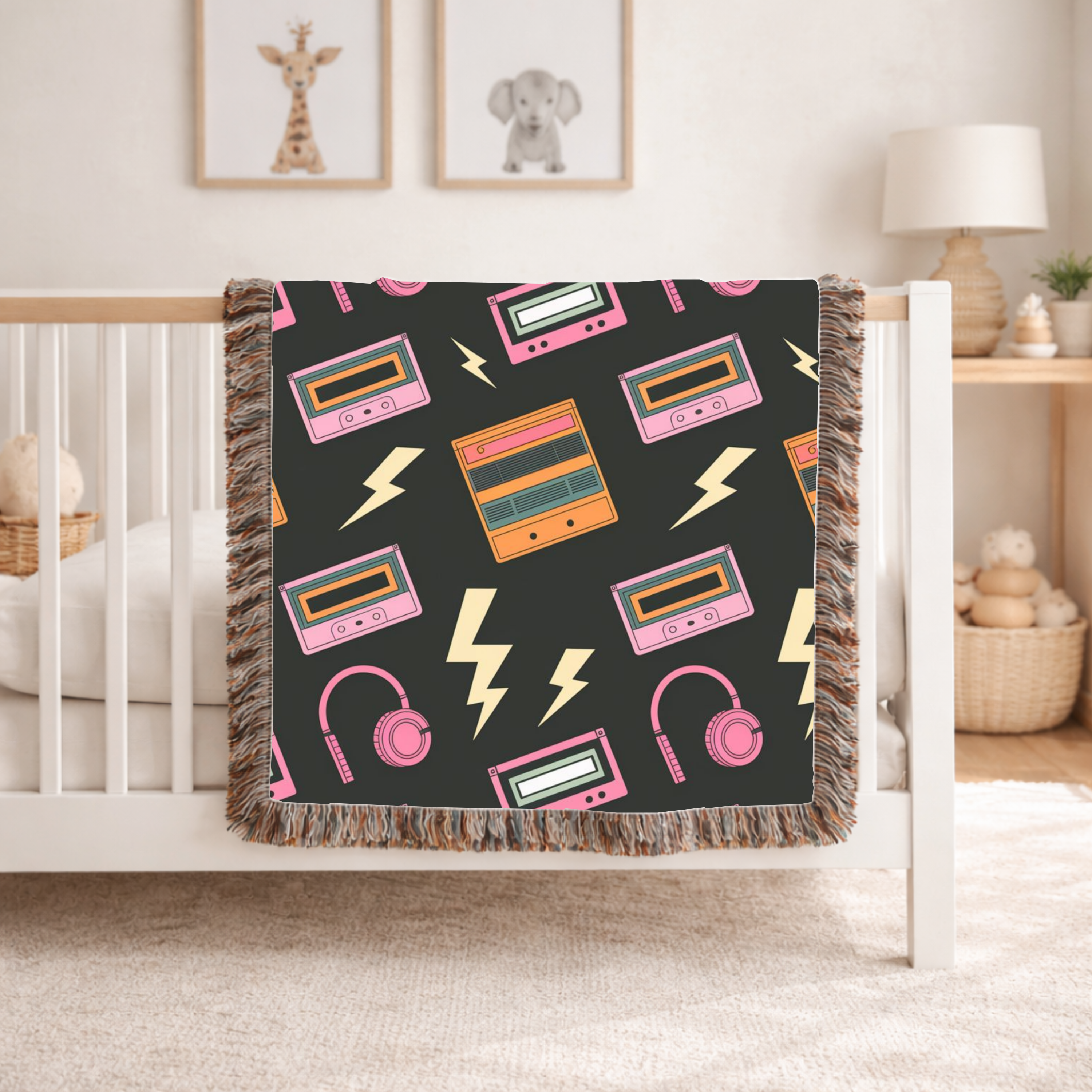 Walkman Throw — 1980s Headphones & Cassette Woven Blanket