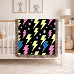 Lightning Strike Throw — 1980s Neon Bolt Woven Blanket