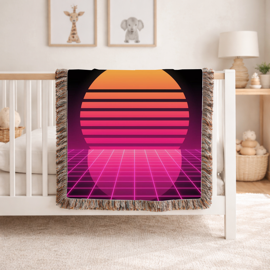 Retrowave Throw — 1980s Synthwave Sunset Woven Blanket