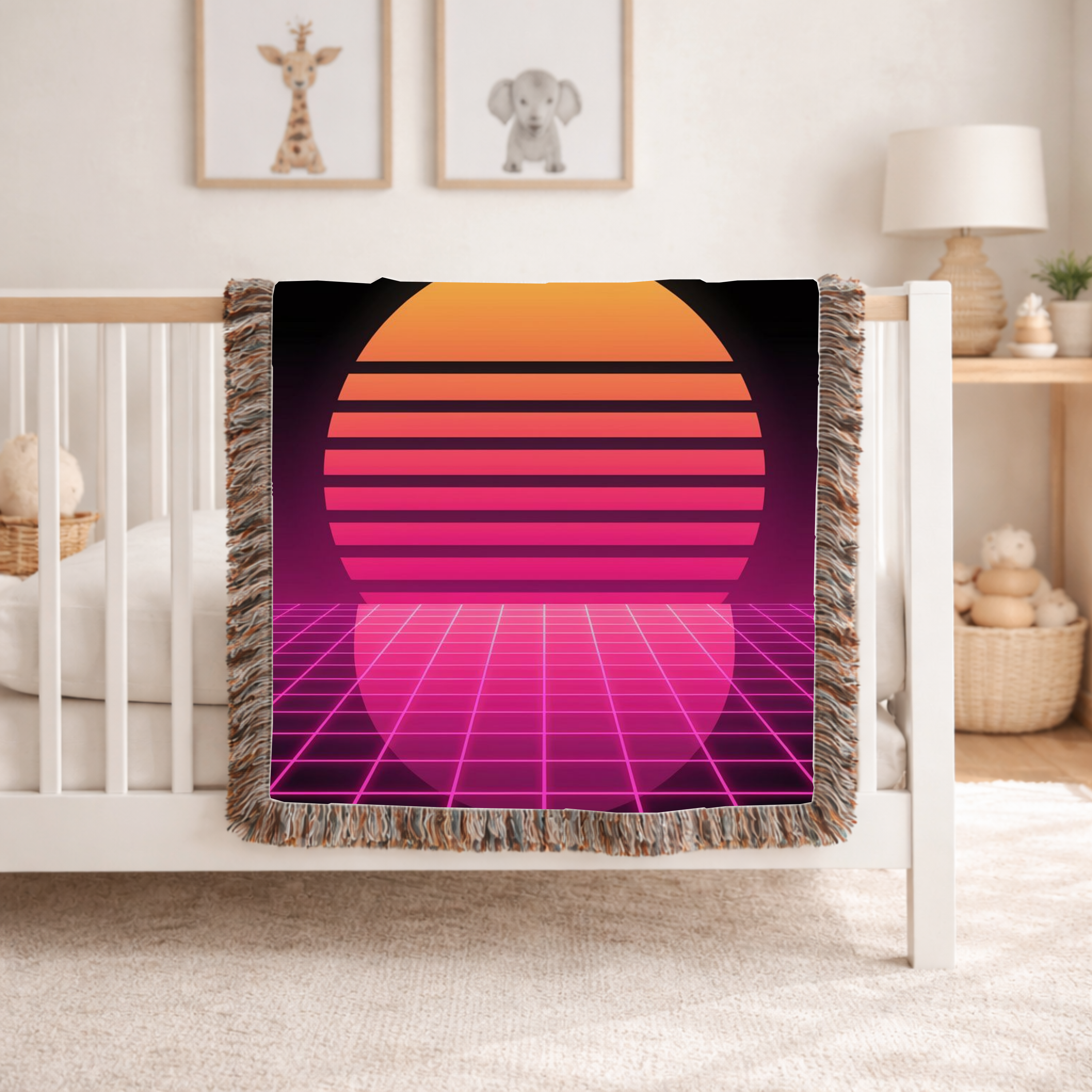 Retrowave Throw — 1980s Synthwave Sunset Woven Blanket