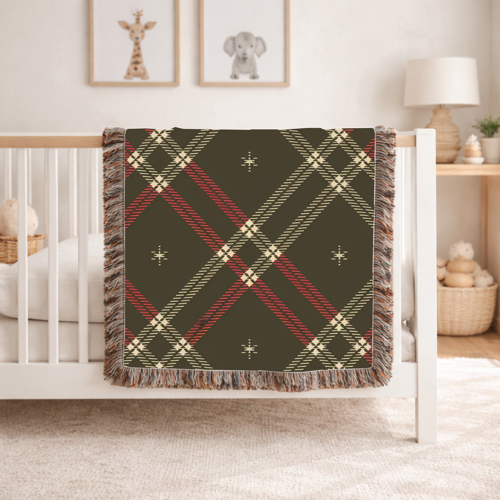 Startan Throw — 1990s Plaid & Star Woven Blanket