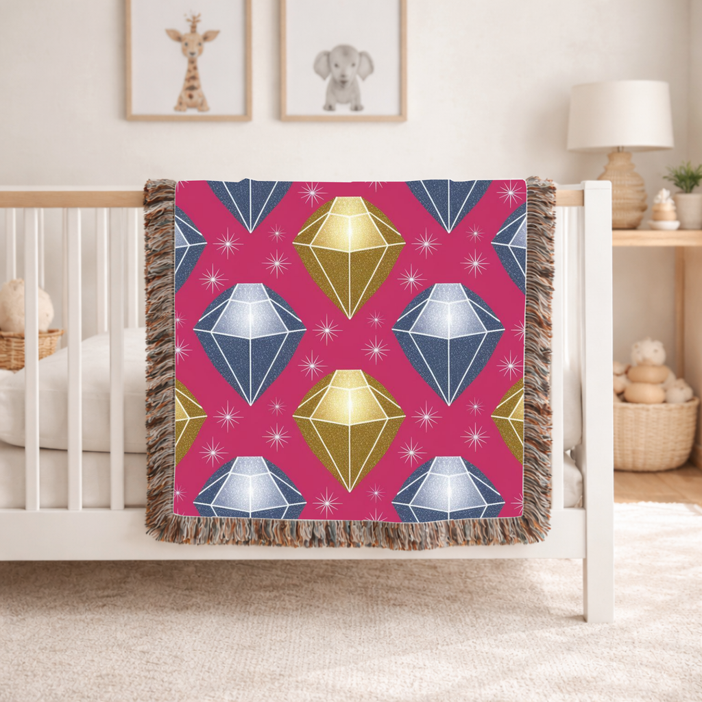 Diamond Glam Throw — 1980s Jewel Sparkle Woven Blanket