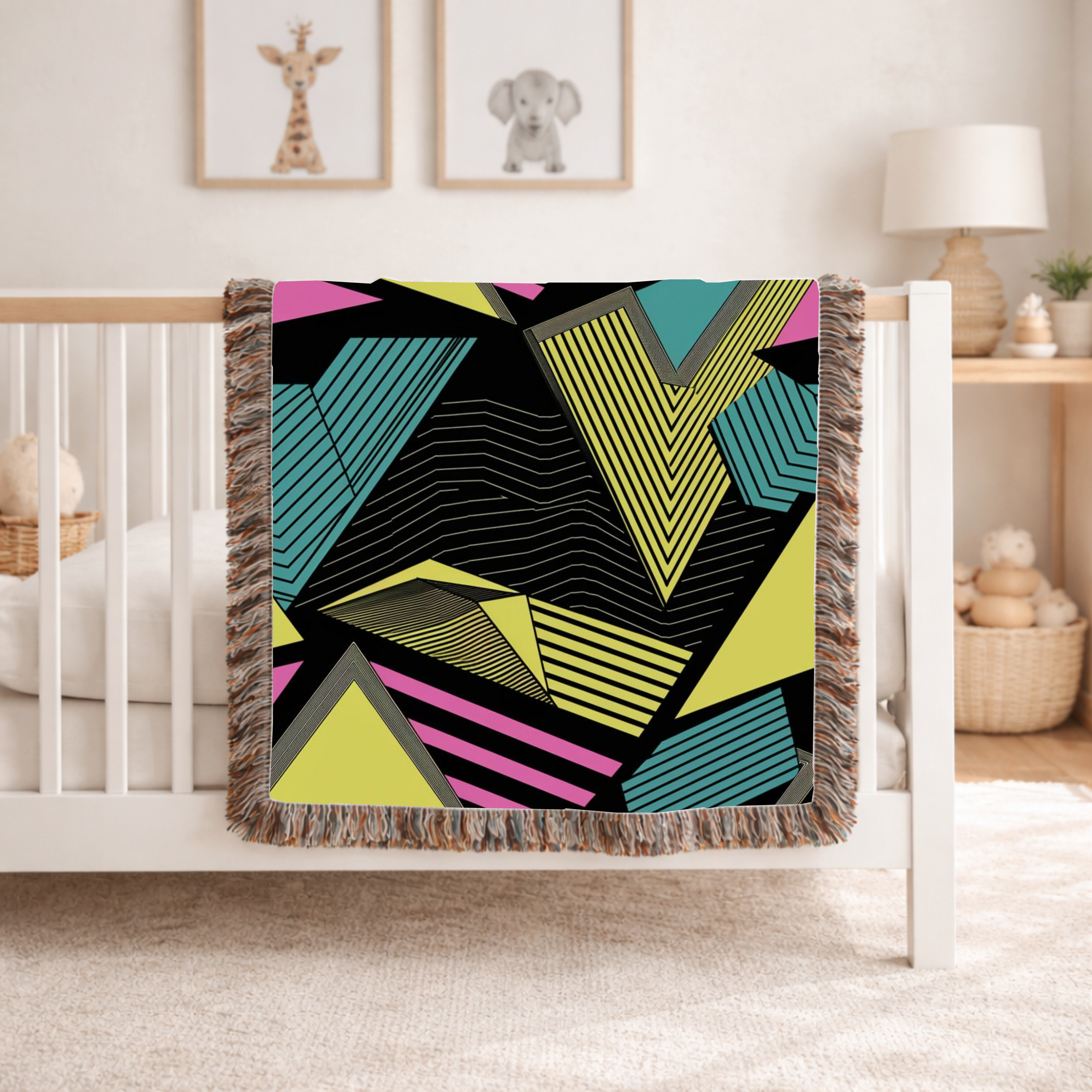 Electric Triangle Throw — 1980s Bold Stripe Geometric Woven Blanket