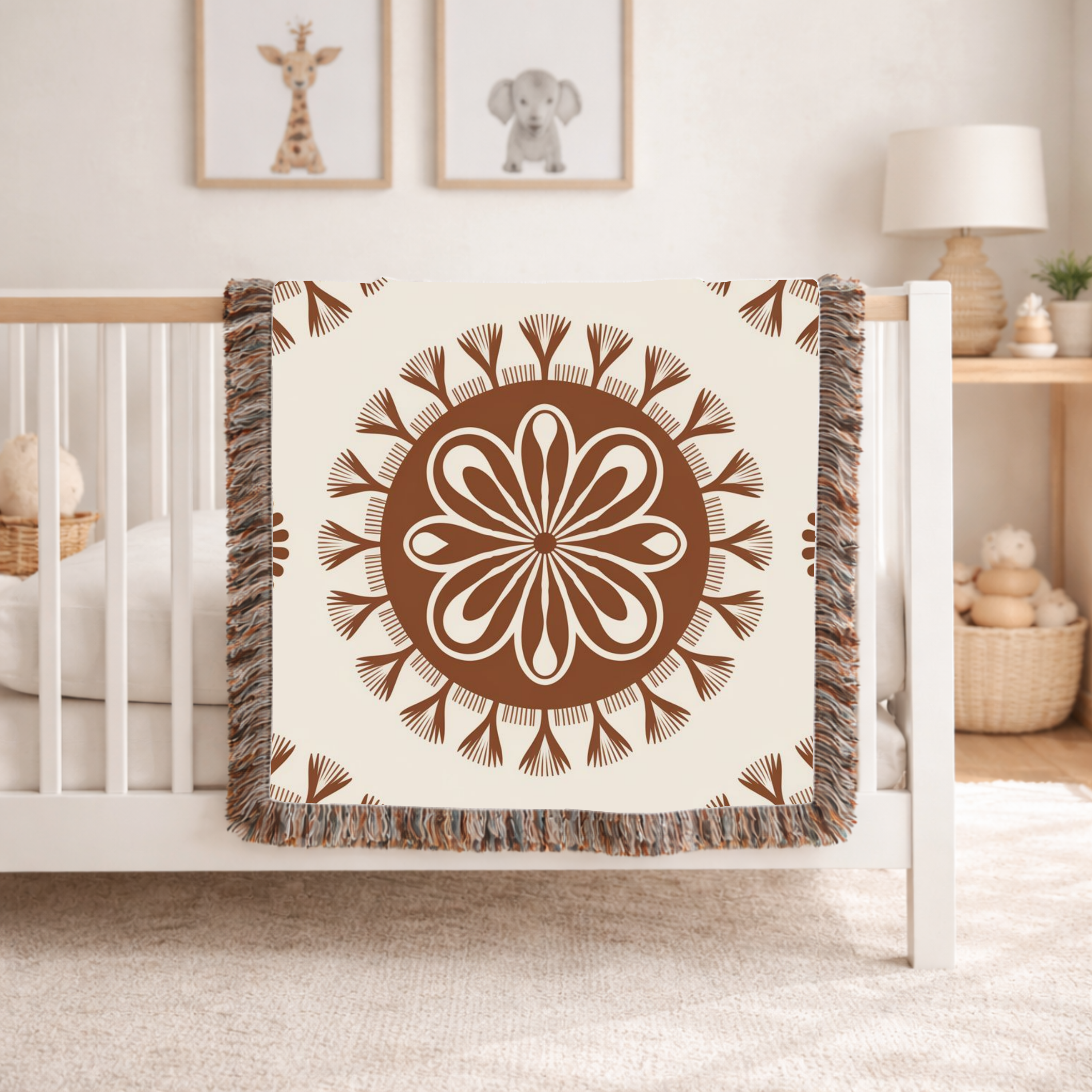 Spirit Medallion Throw — 1970s Ornate Circle Woven Blanket