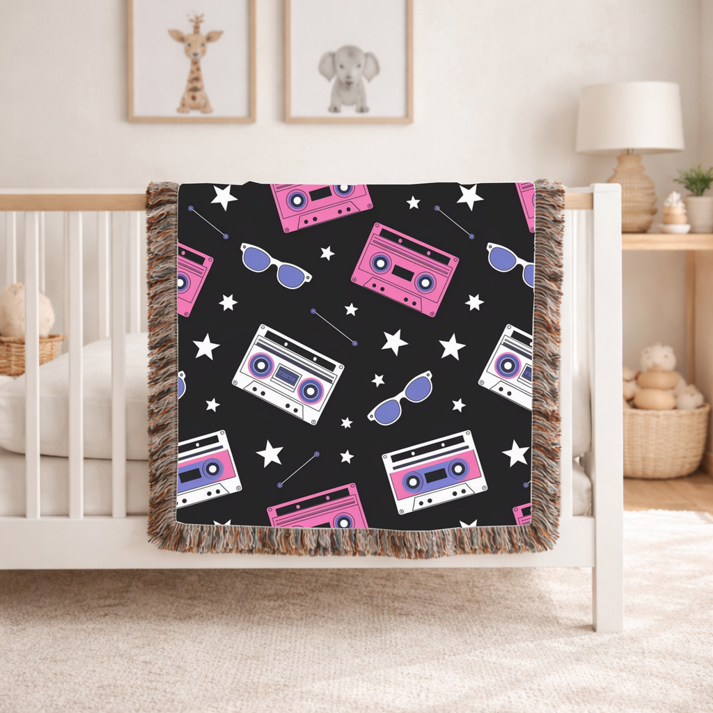 Mixtape Throw — 1980s Boombox & Cassette Woven Blanket