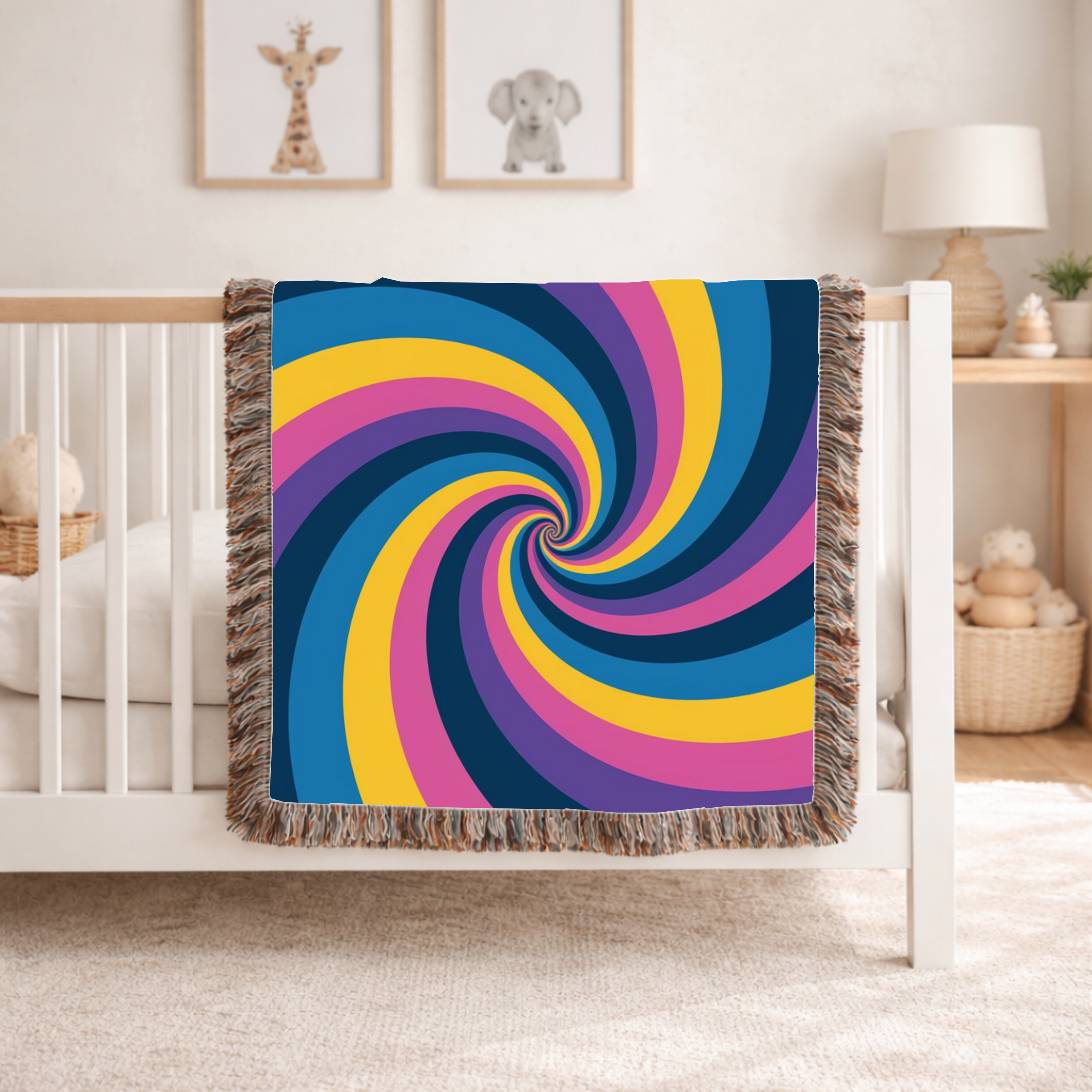 Hypnotic Throw — 1990s Psychedelic Swirl Woven Blanket