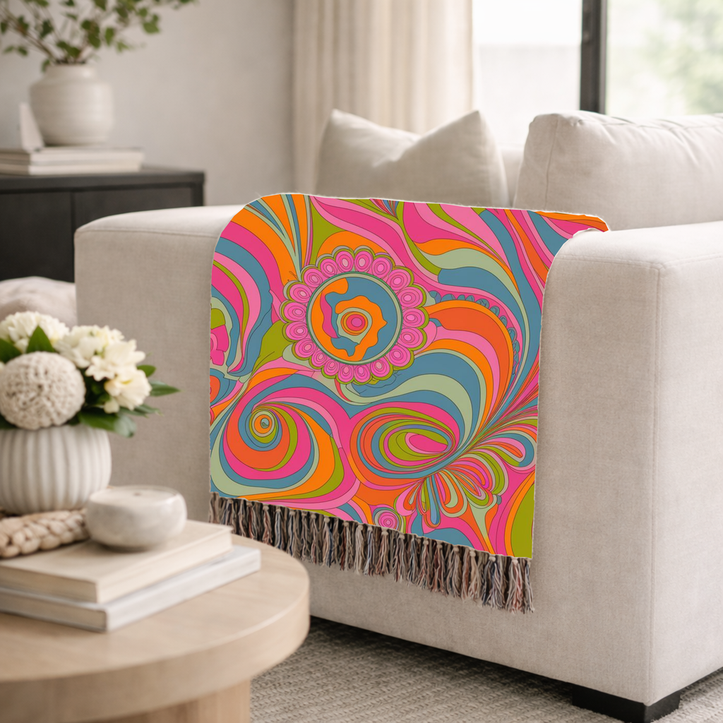 🌈 Kaleidoscope Throw — 1960s Psychedelic Woven Blanket