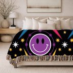 Bolts & Smiles Throw — 1990s Smiley & Lightning Woven Blanket