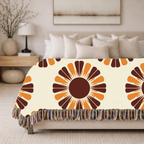 Harvest Sunflower Throw — 1970s Folk Sunflower Woven Blanket