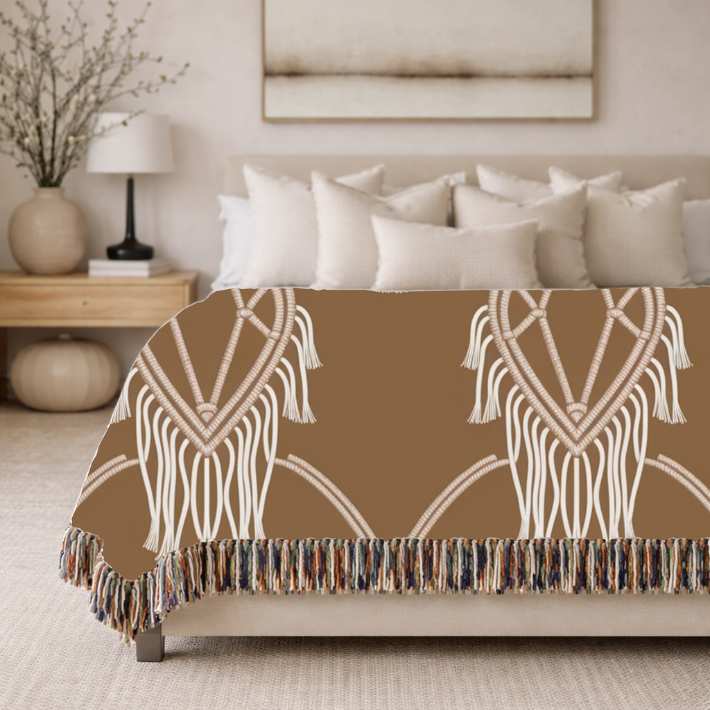 Macramé Heart Throw — 1970s Bohemian Love Woven Blanket