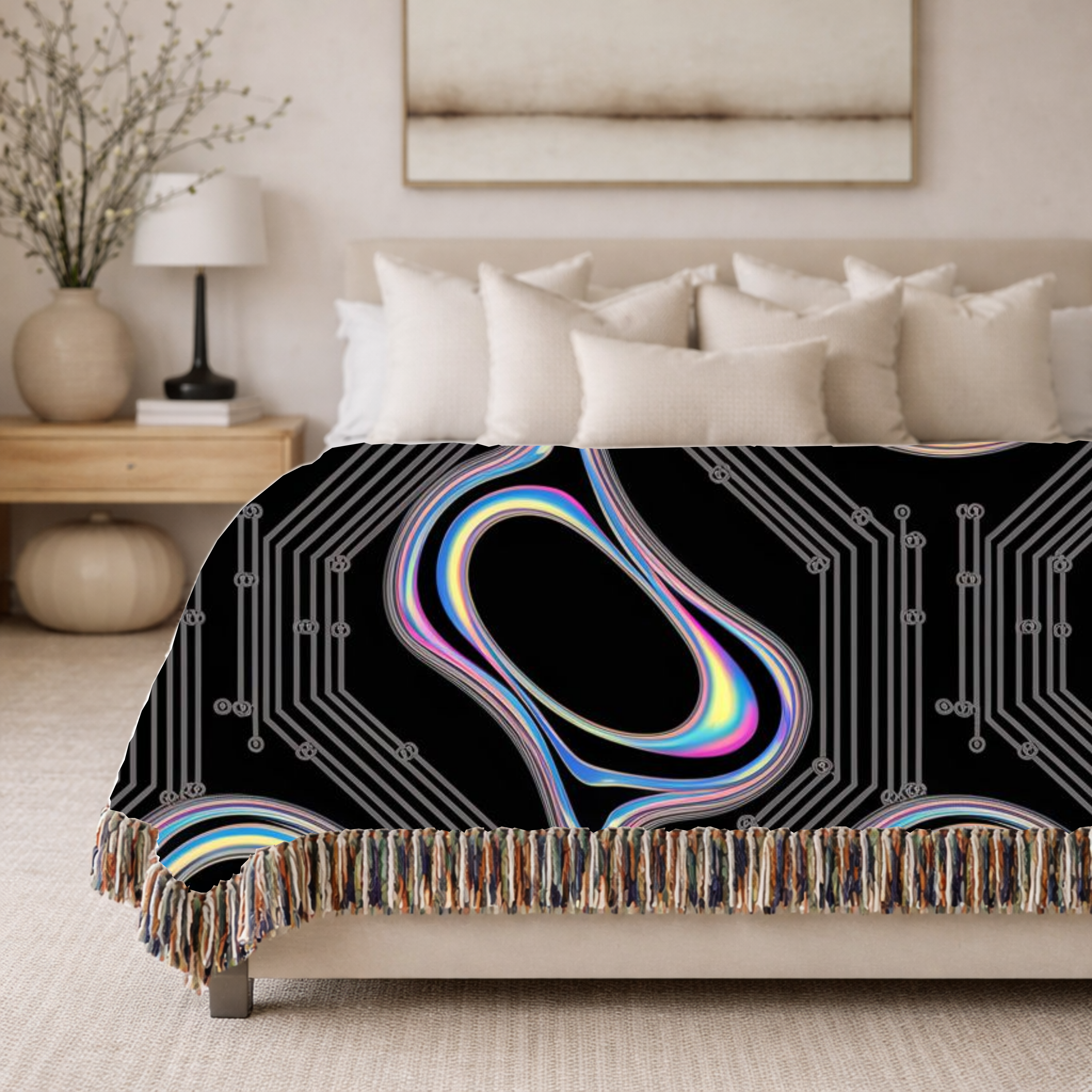 🌈 Plasma Throw — 2000s Y2K Holographic Circuit Woven Blanket