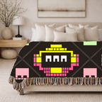 Pixel Robot Throw — 1980s Arcade Game Woven Blanket