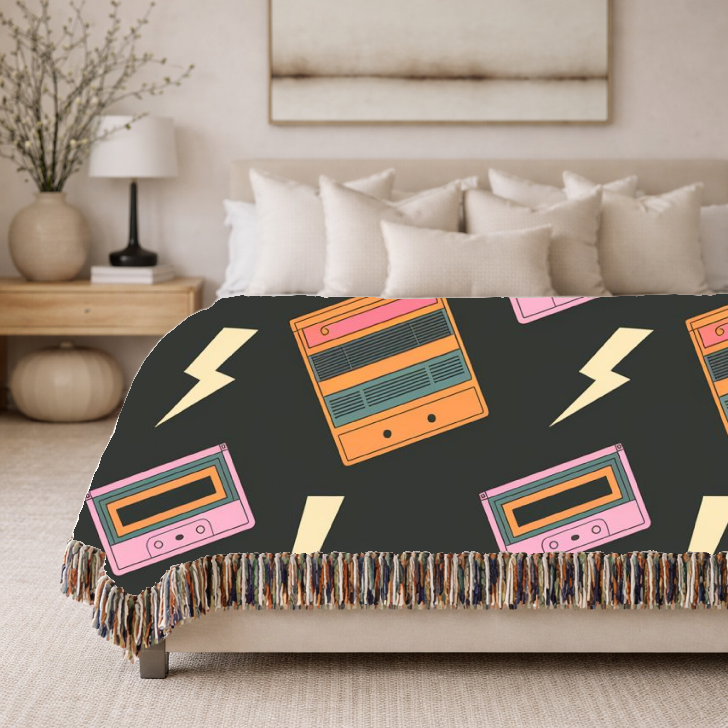 Walkman Throw — 1980s Headphones & Cassette Woven Blanket
