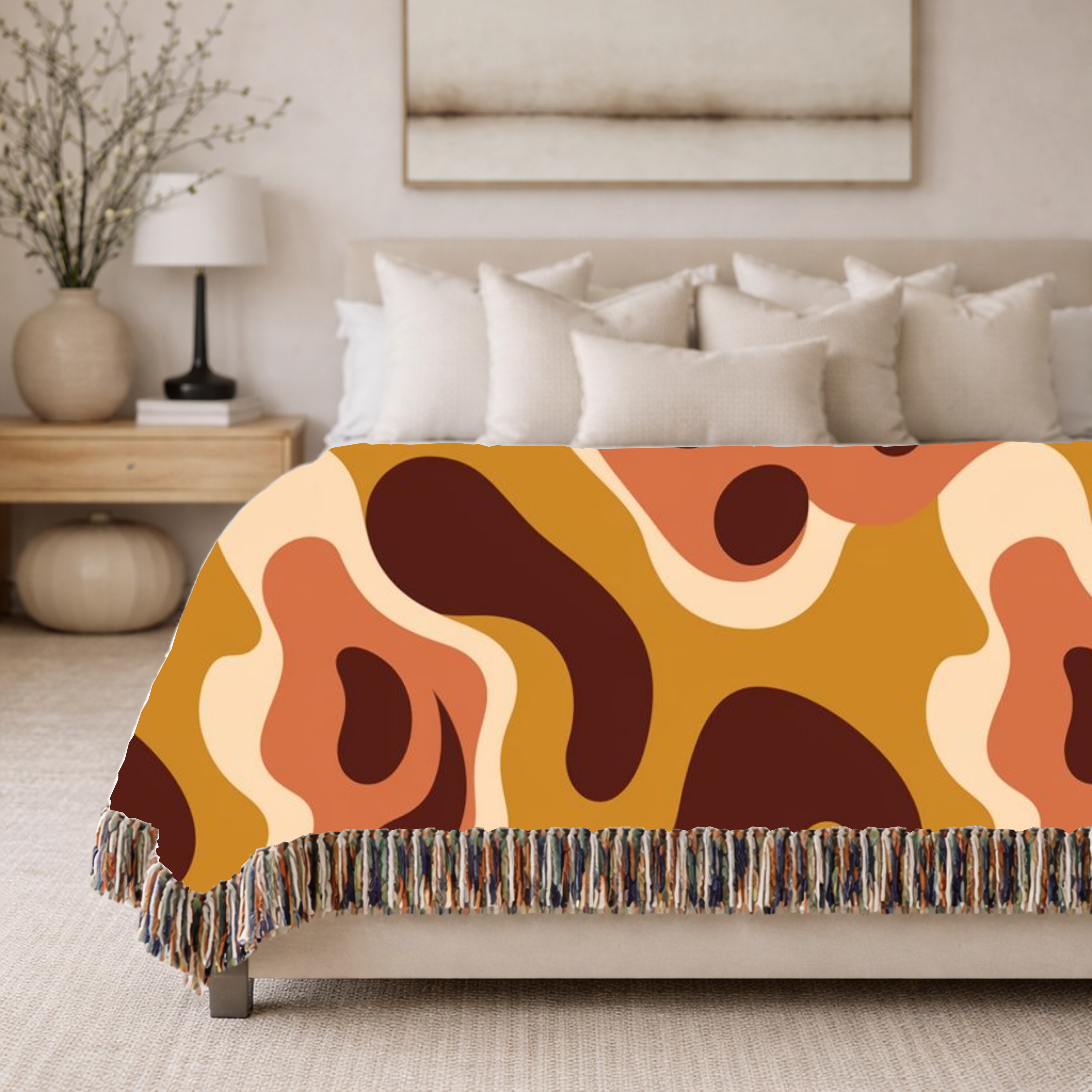 Lava Flow Throw — 1970s Psychedelic Abstract Woven Blanket
