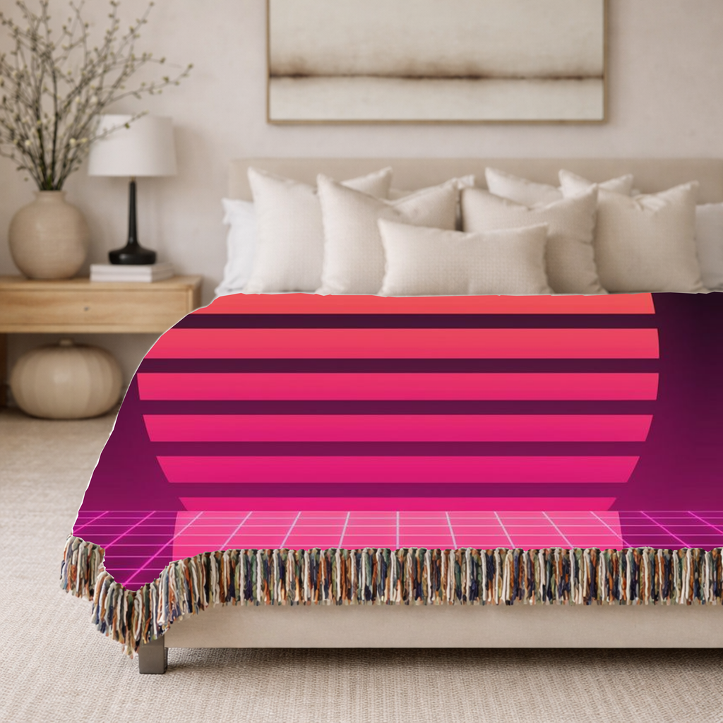 Retrowave Throw — 1980s Synthwave Sunset Woven Blanket
