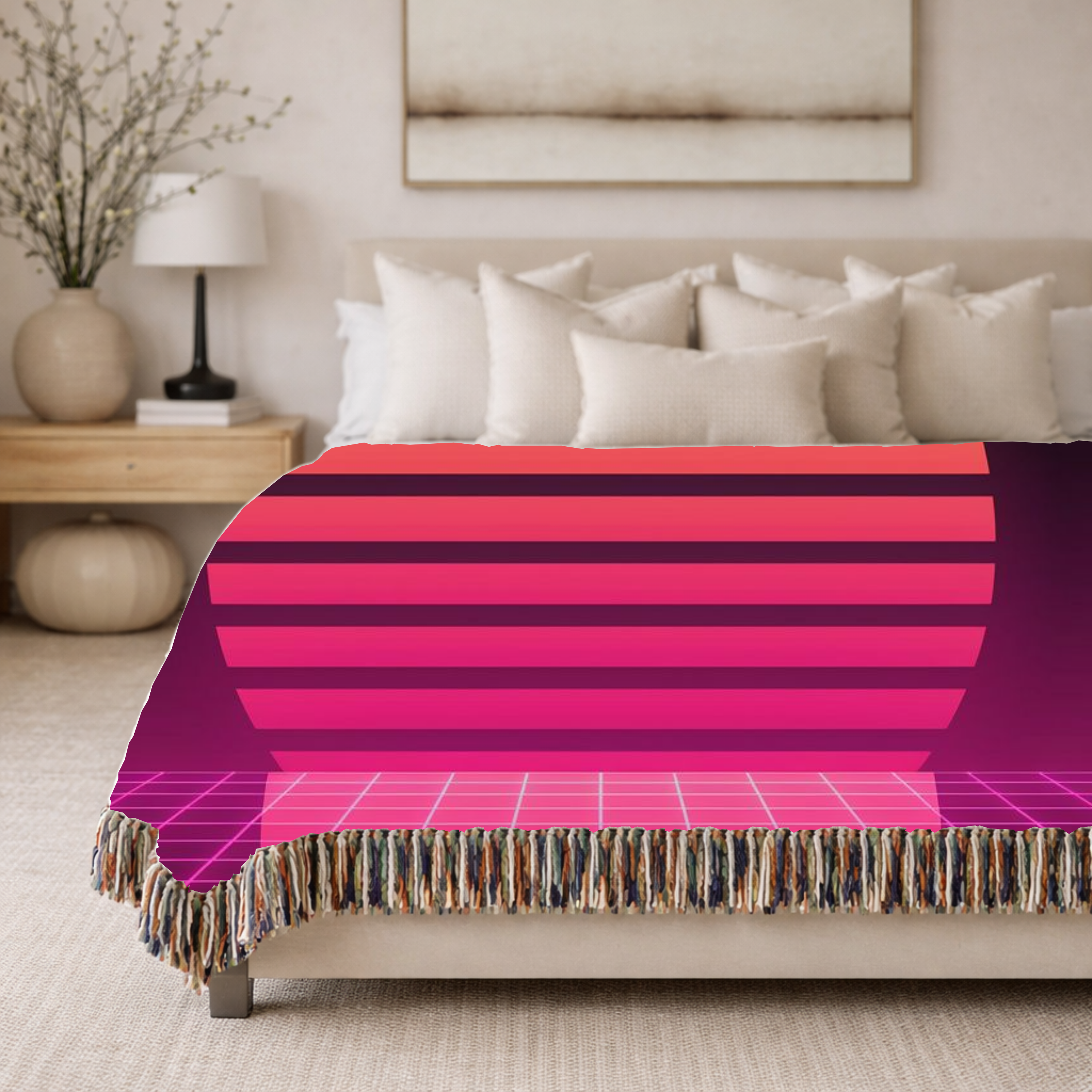 Retrowave Throw — 1980s Synthwave Sunset Woven Blanket