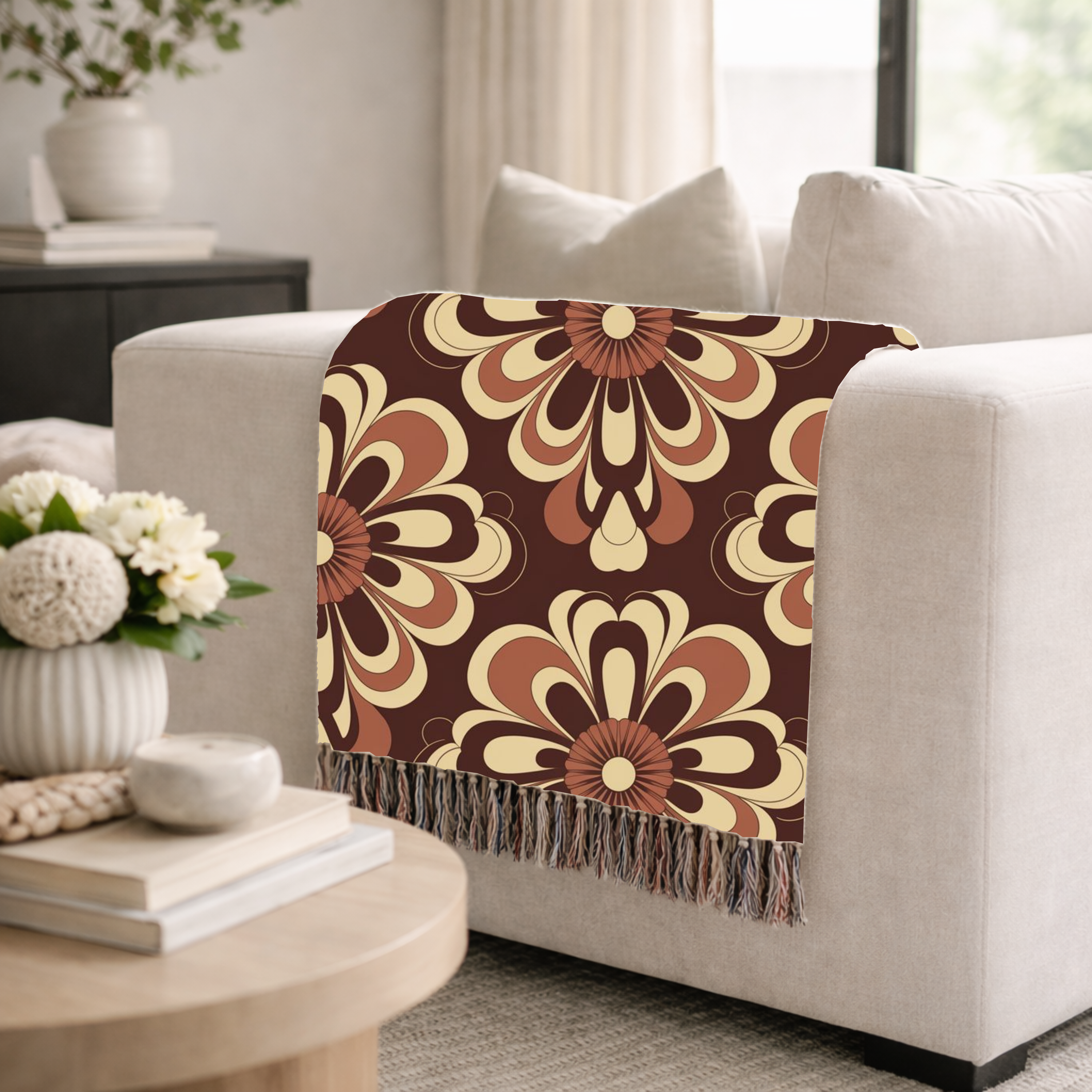 Baroque Bloom Throw — 1970s Medallion Woven Blanket