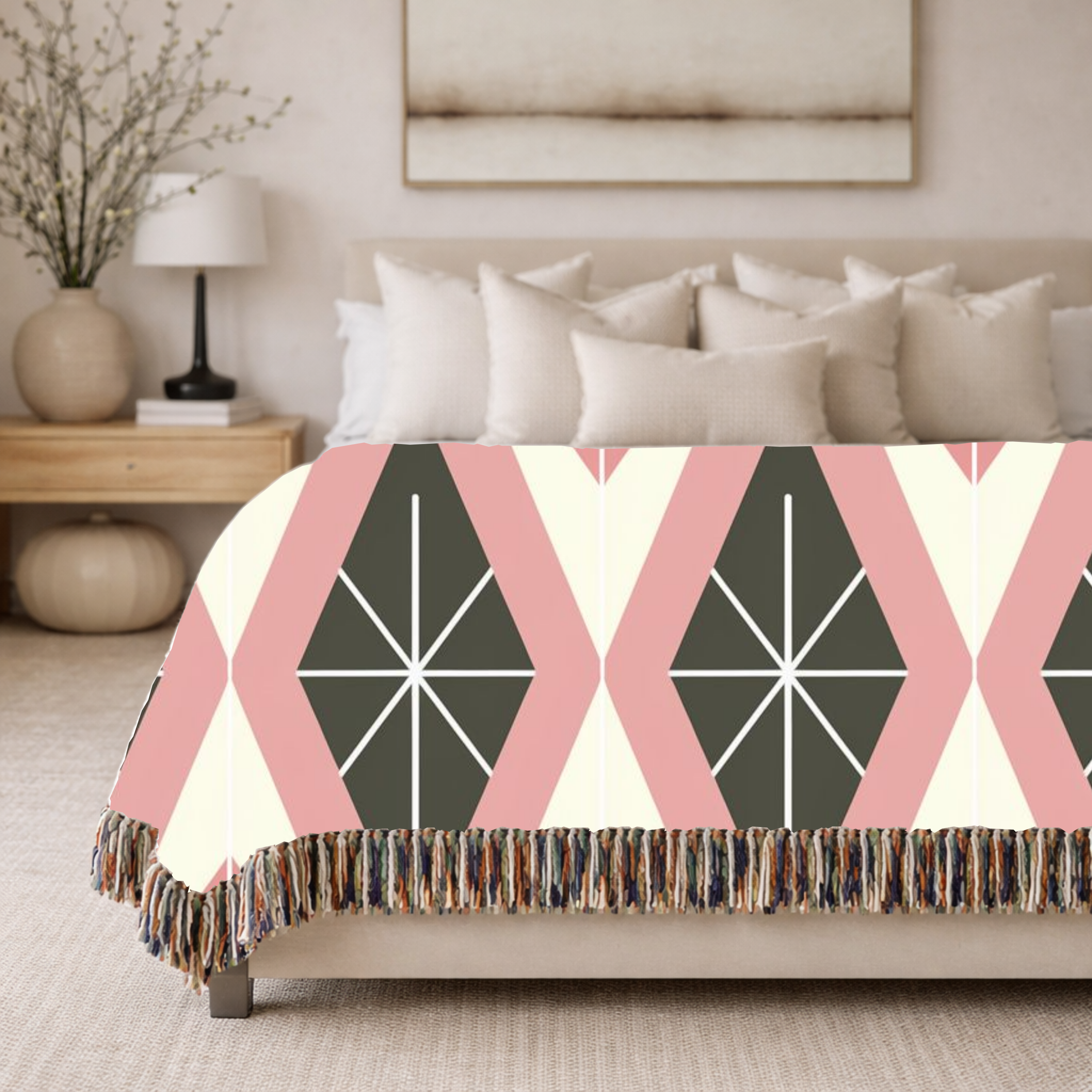 Prism Geo Throw — 1980s Pastel Geometric Woven Blanket