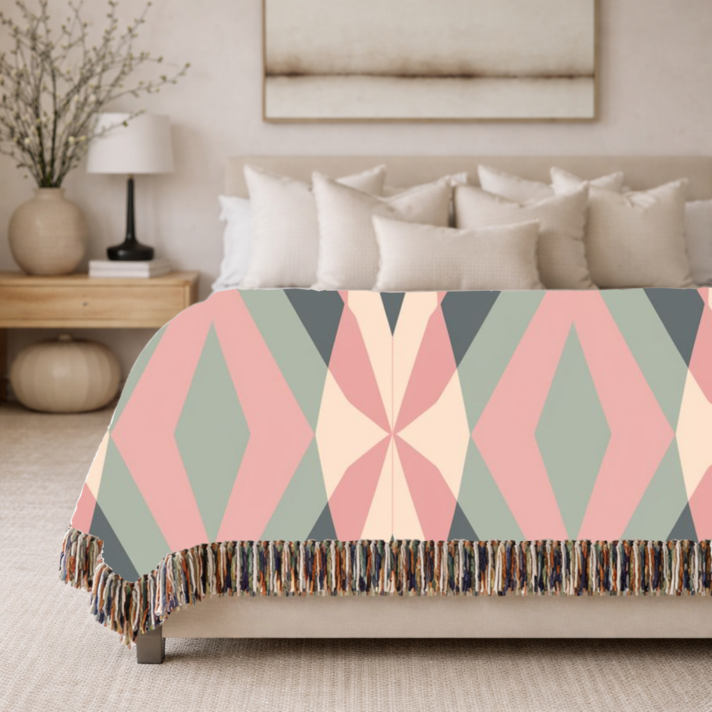 Diamond Lattice Throw — 1980s Pastel Elegance Woven Blanket