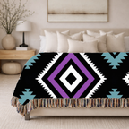 Neon Tribe Throw — 1990s Teal & Purple Geometric Woven Blanket