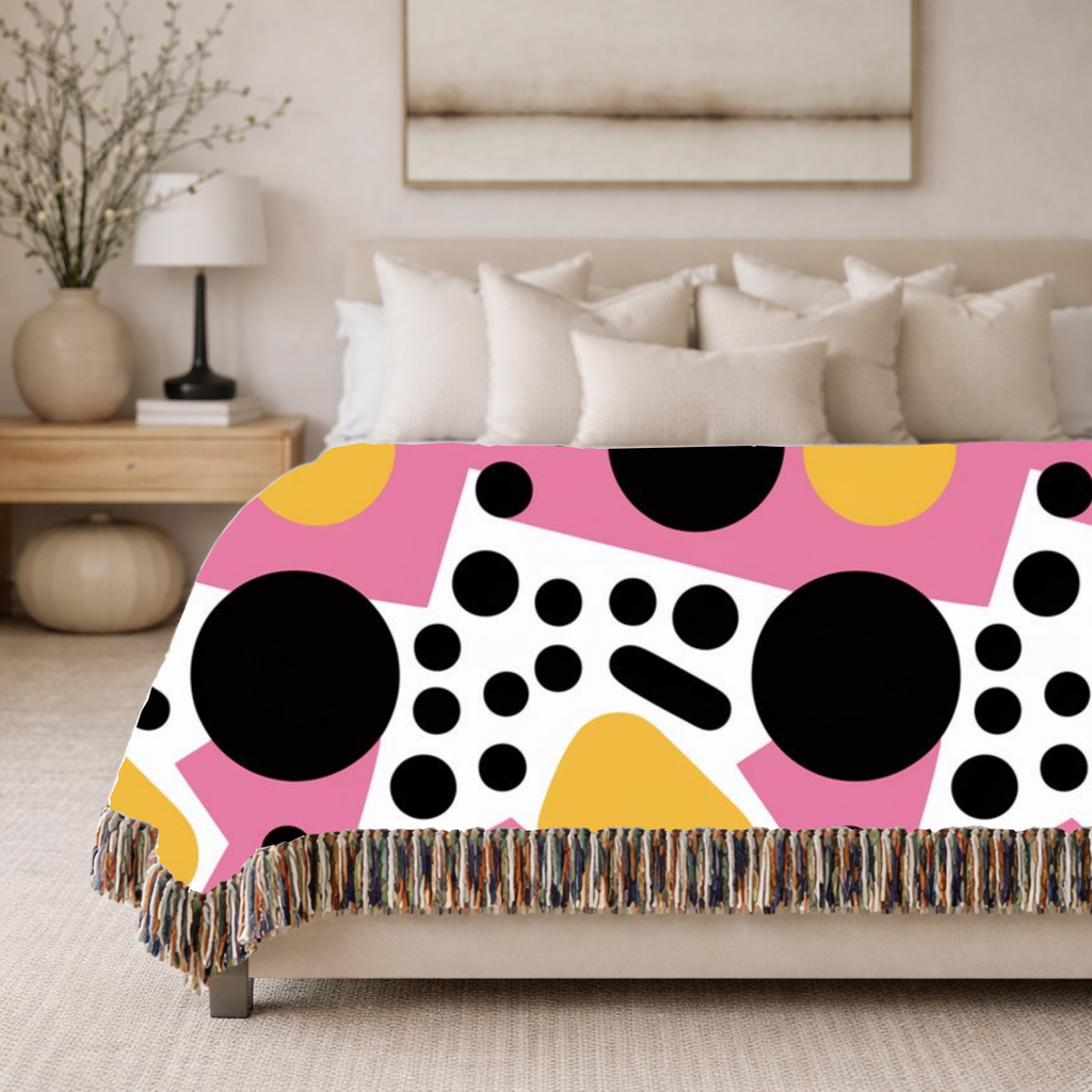 Dot Pop Throw — 1980s Bold Circle Woven Blanket