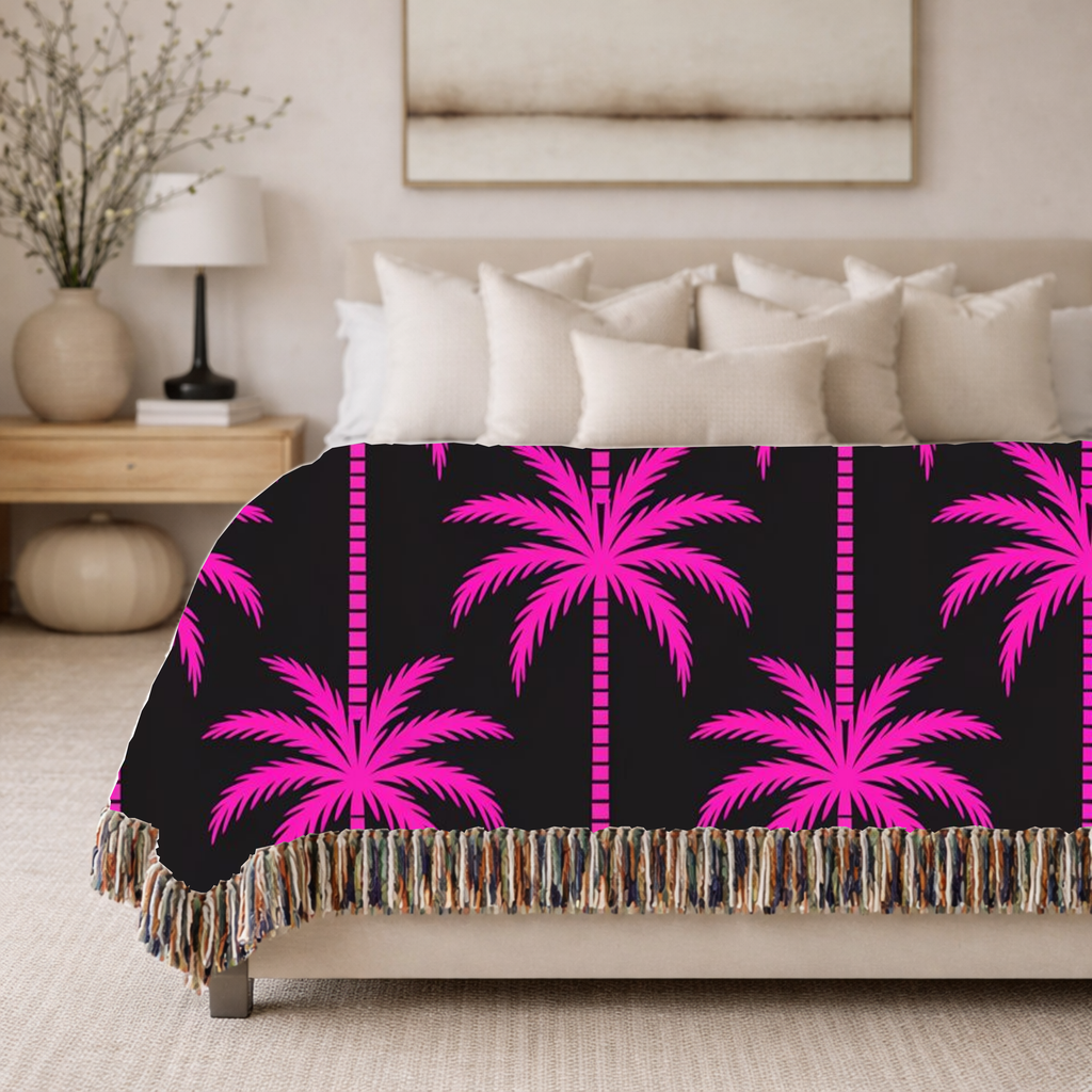 Neon Palm Throw — 1980s Tropical Night Woven Blanket