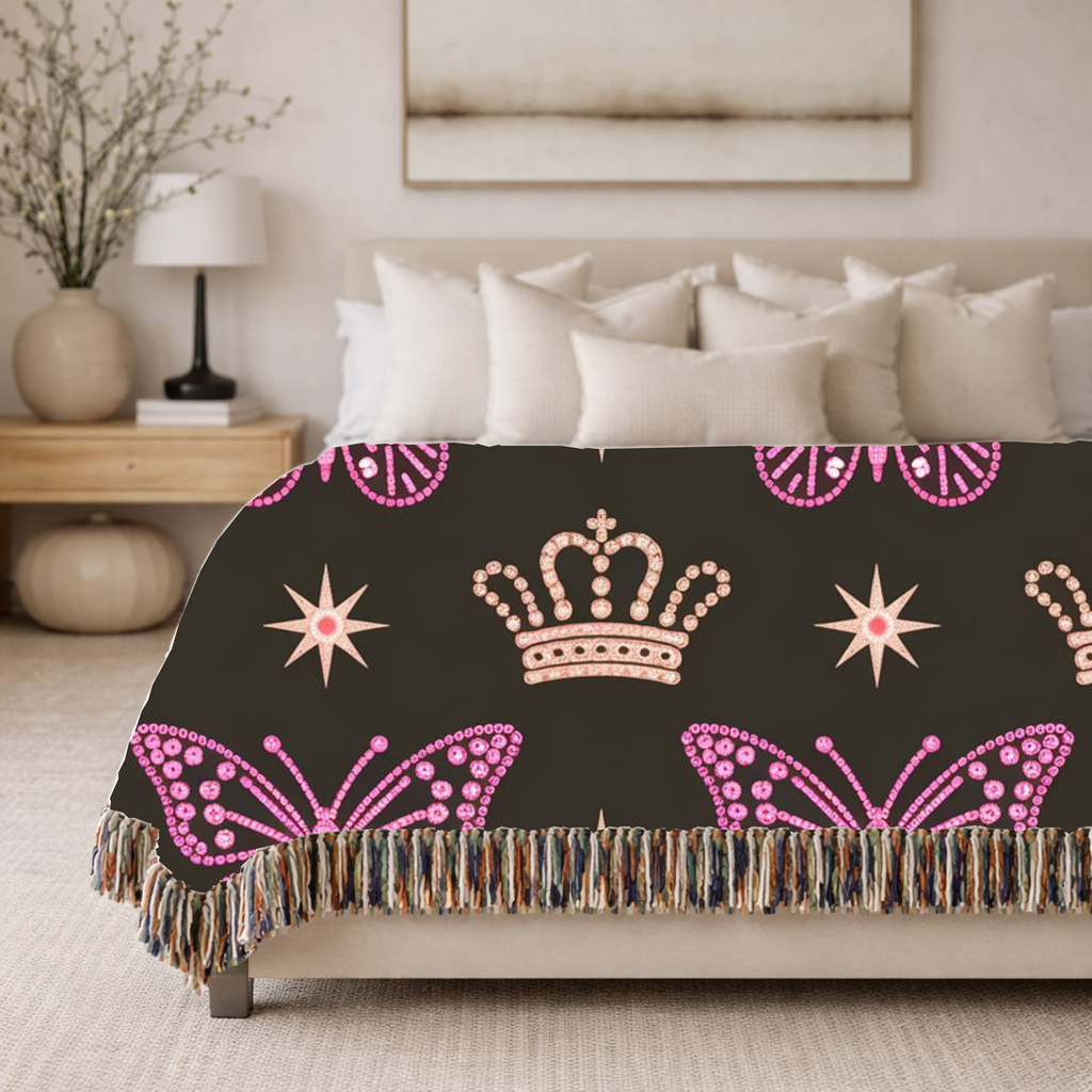 Crown & Wings Throw — 2000s Y2K Butterfly Crown Woven Blanket