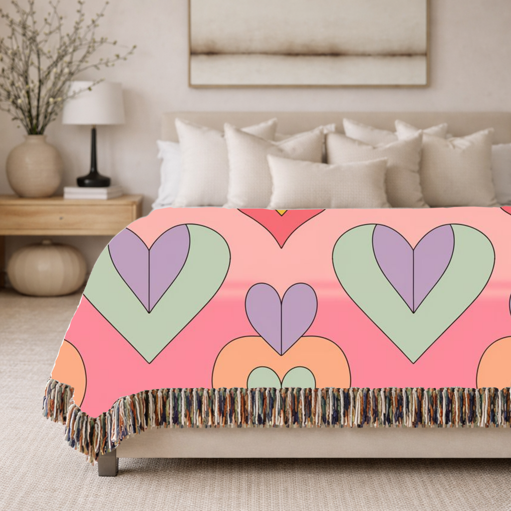 Layered Heart Throw — 1980s Rainbow Love Woven Blanket